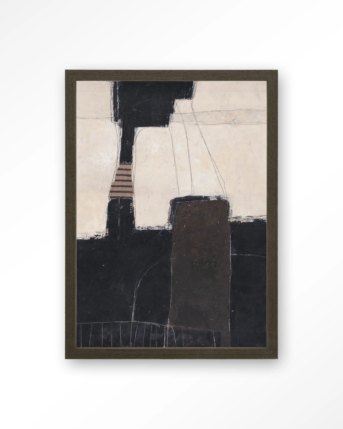 Abstract 2 – abstract in zwart en crème – Art print – Hout donkerbruin