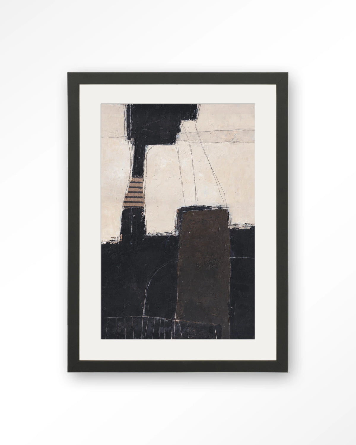 Abstract 2 – abstract in zwart en crème – Art print – Hout zwart + passe-partout