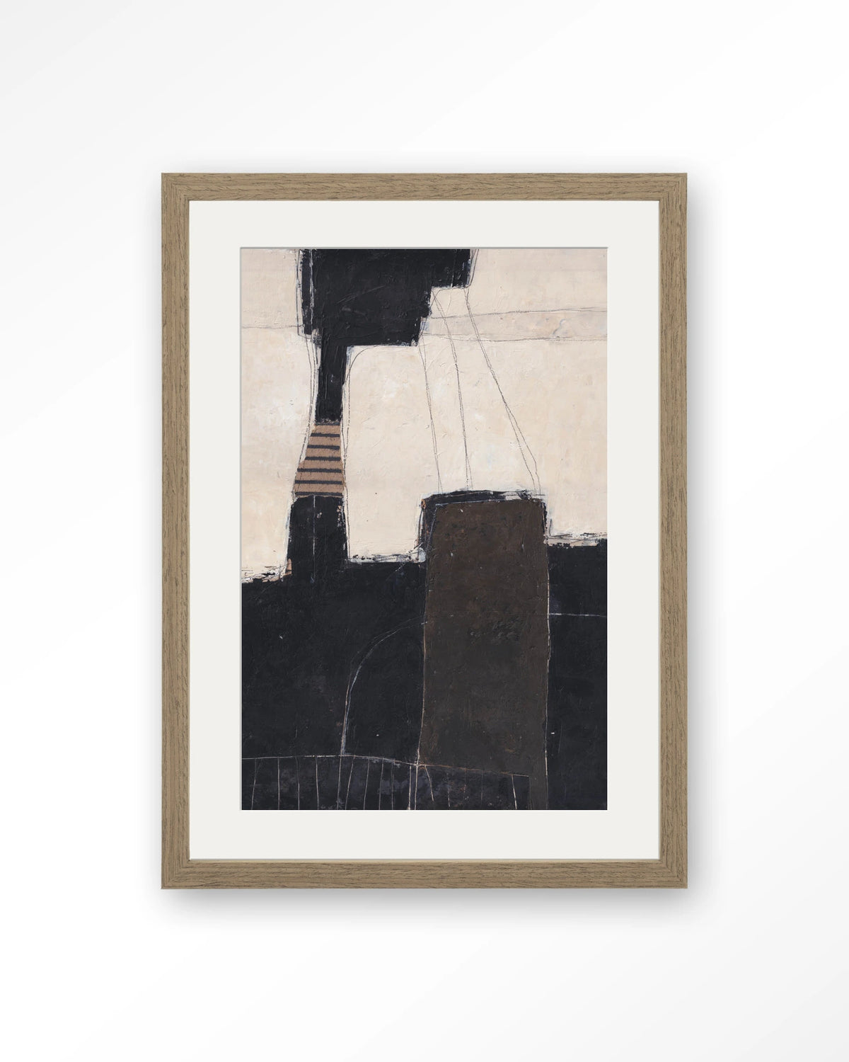 Abstract 2 – abstract in zwart en crème – Art print – Hout bruin + passe-partout