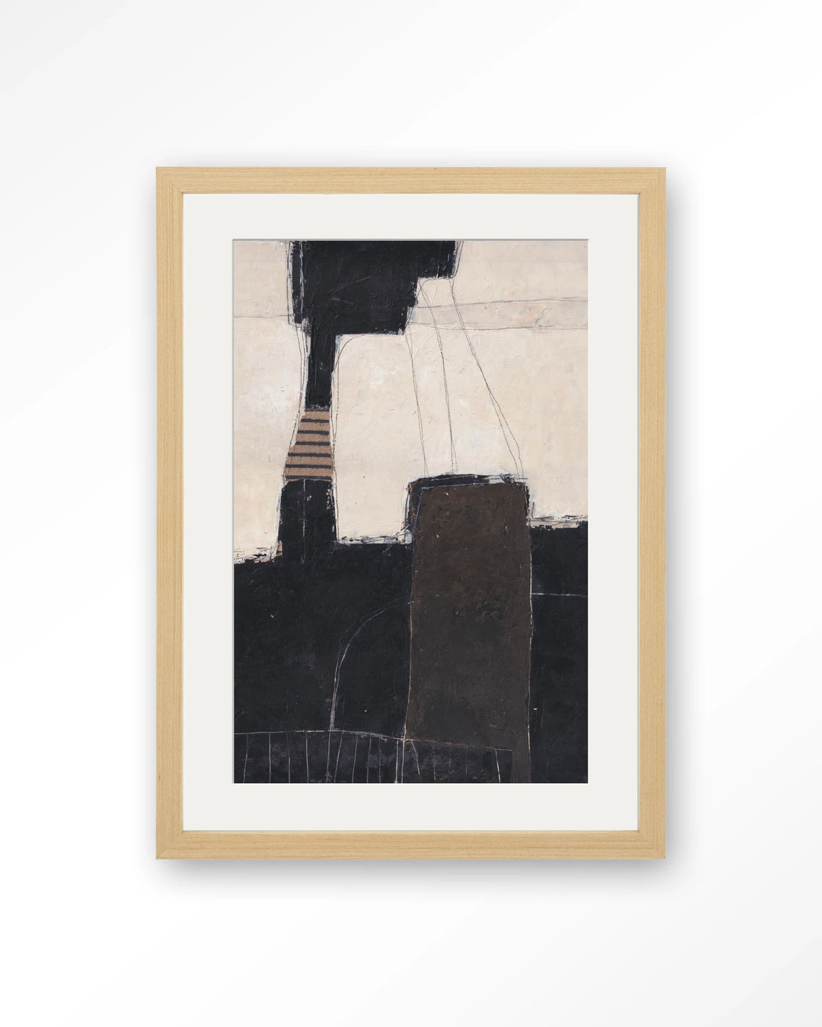 Abstract 2 – abstract in zwart en crème – Art print – Hout naturel + passe-partout