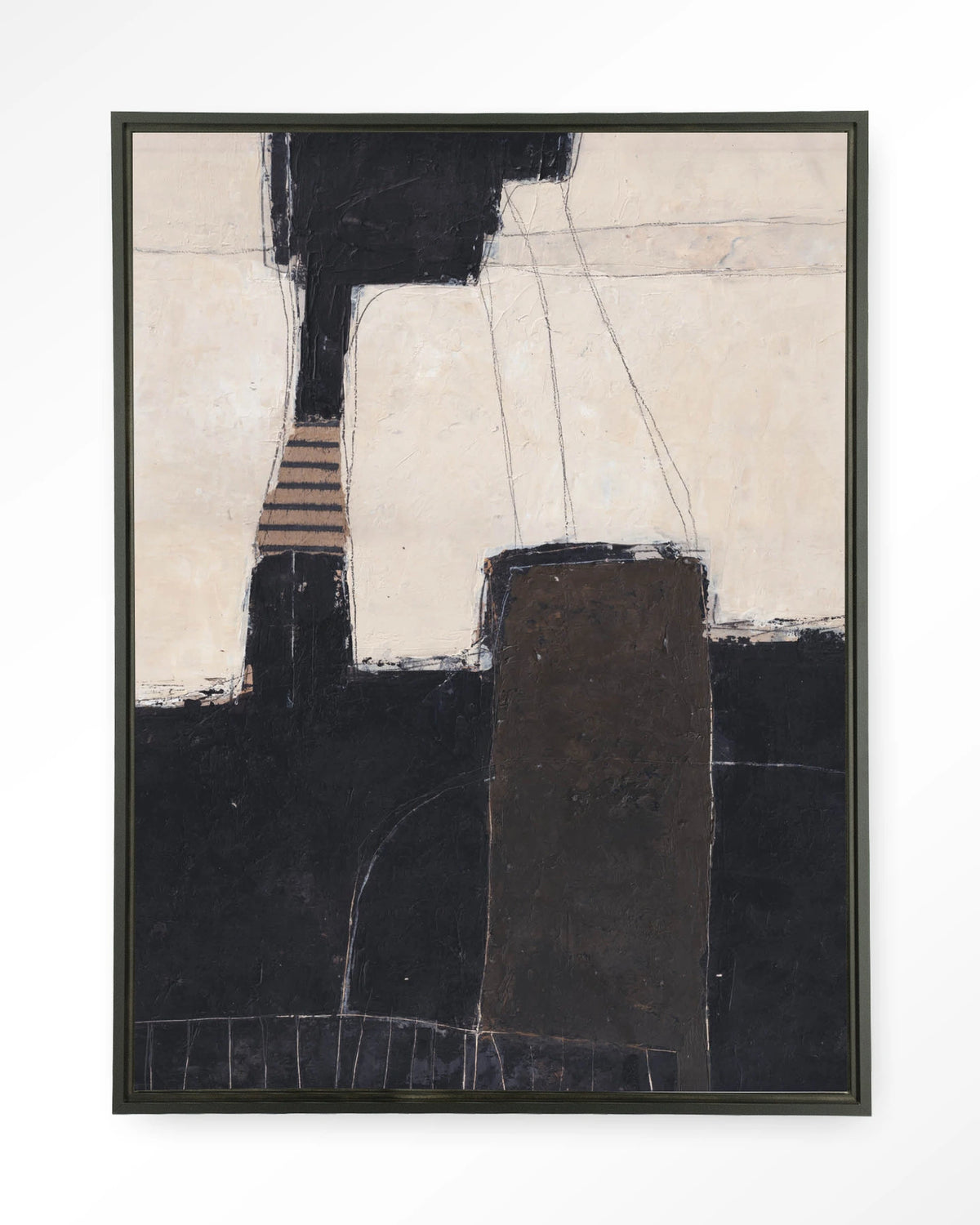 Abstract 2 – abstract in zwart en crème – Wandkleed – Floating frame – zwart