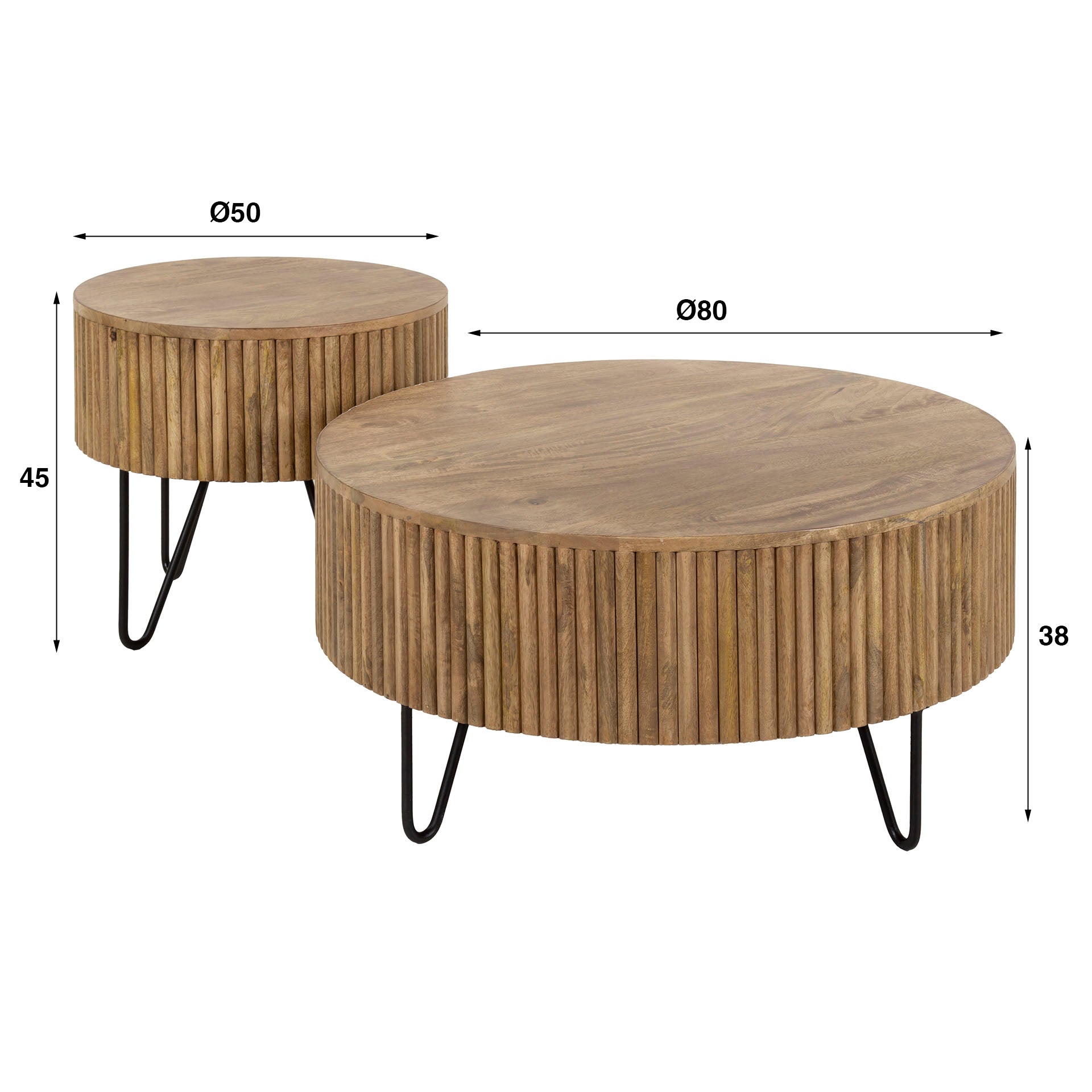 Salontafel Wave Rond Set Van 2 Massief Mango Zand