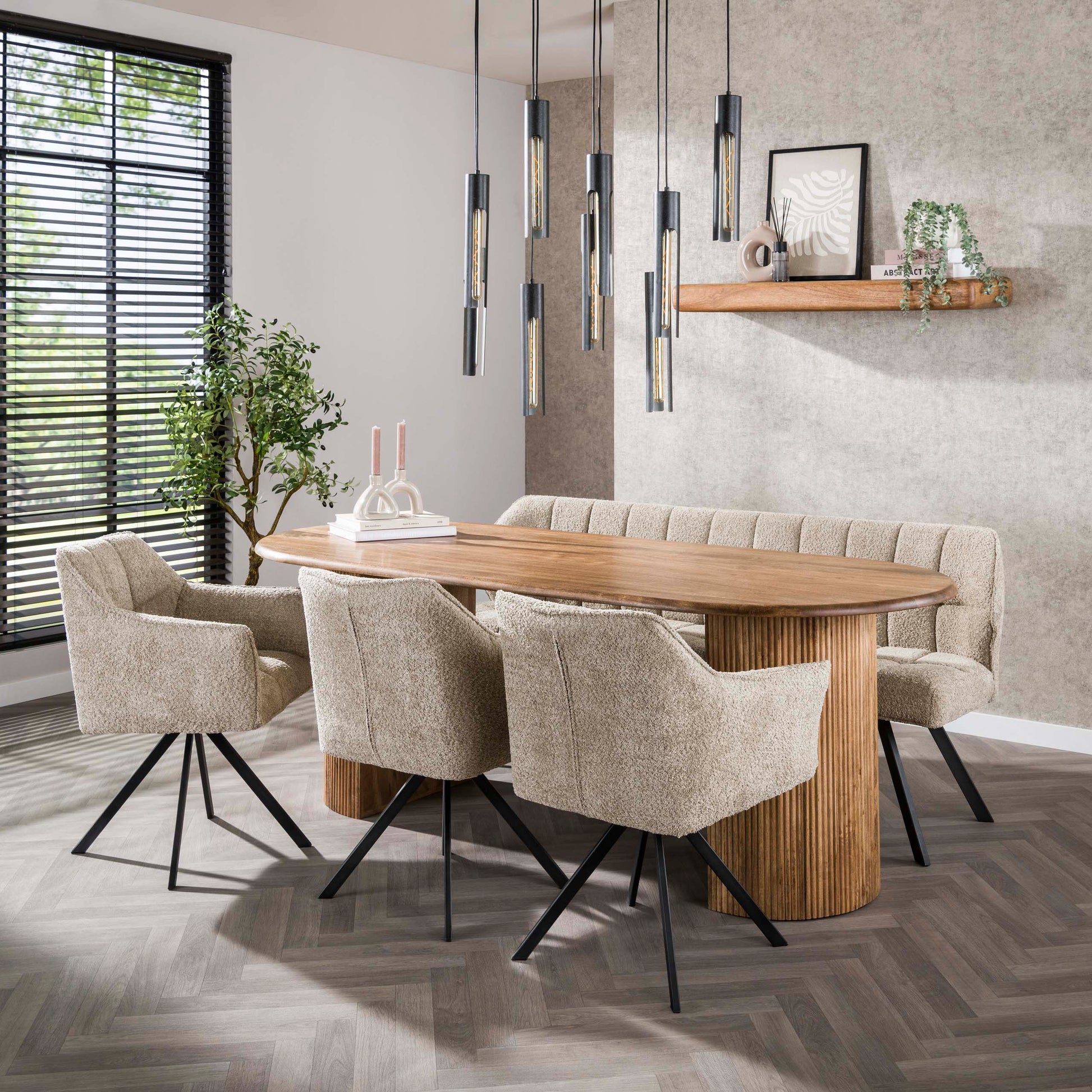 Eettafel Wave Arch plat ovaal 215cm / Massief mango zand