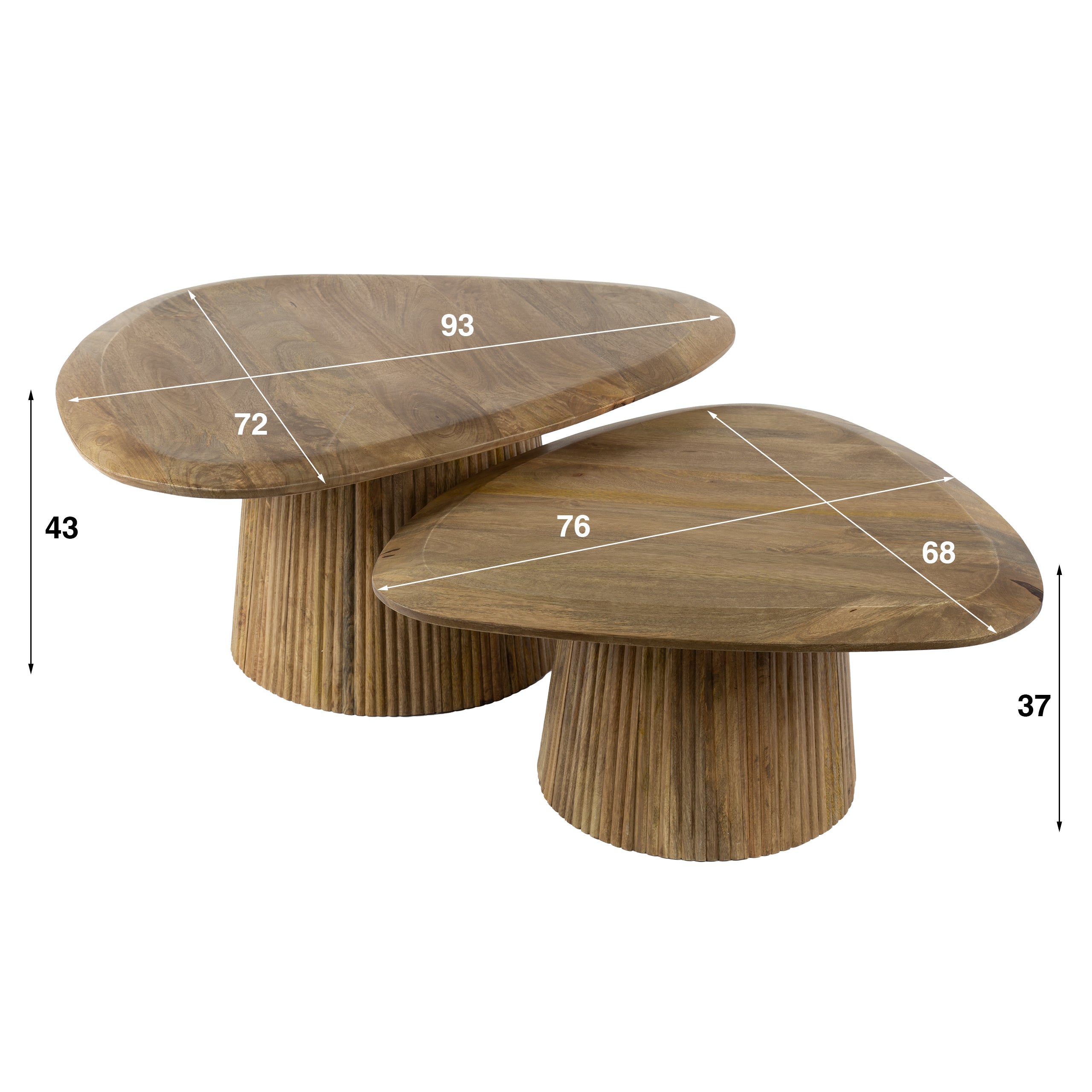 Salontafel Wave Driehoekig Set Van 2 Massief Mango Zand