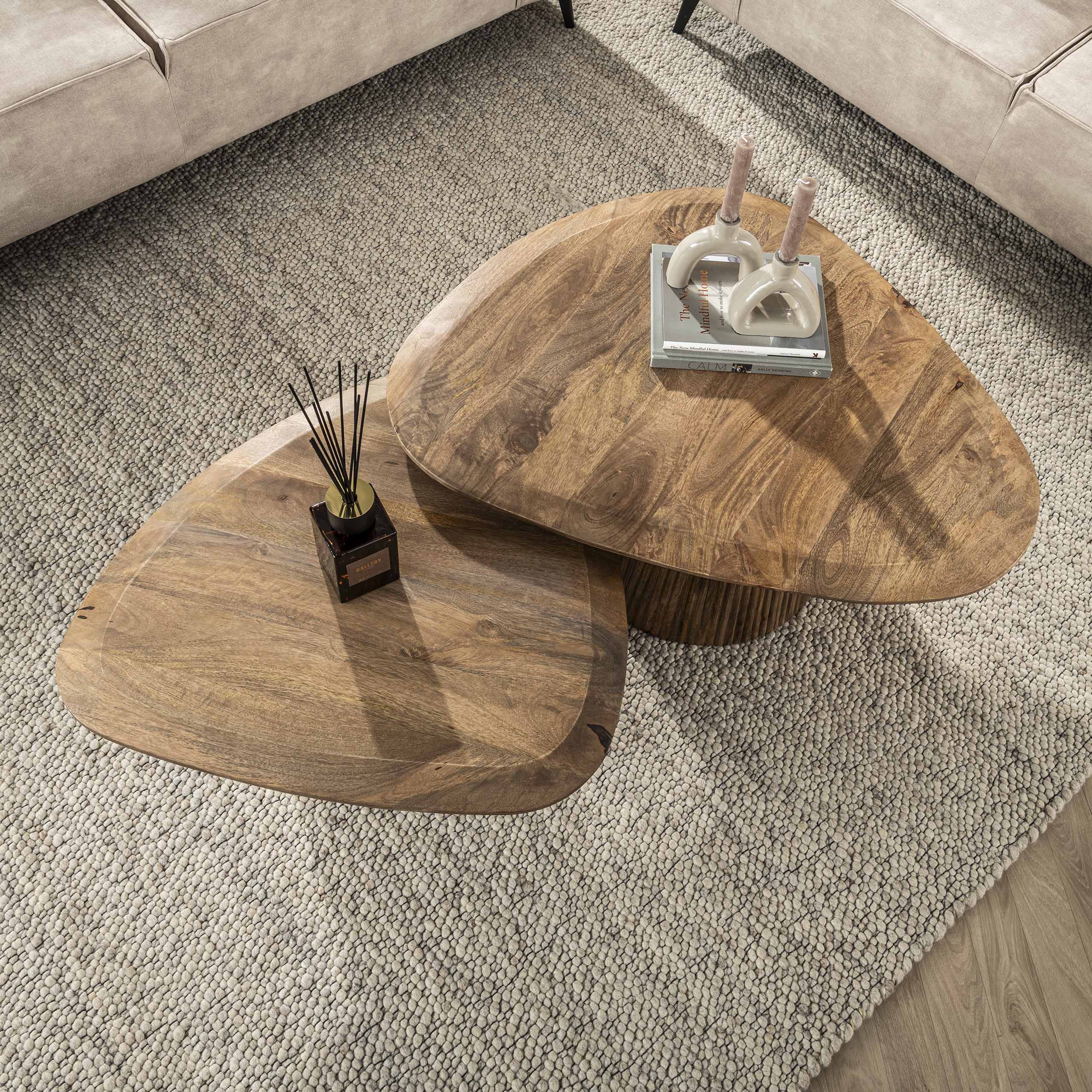 Salontafel Wave Driehoekig Set Van 2 Massief Mango Zand