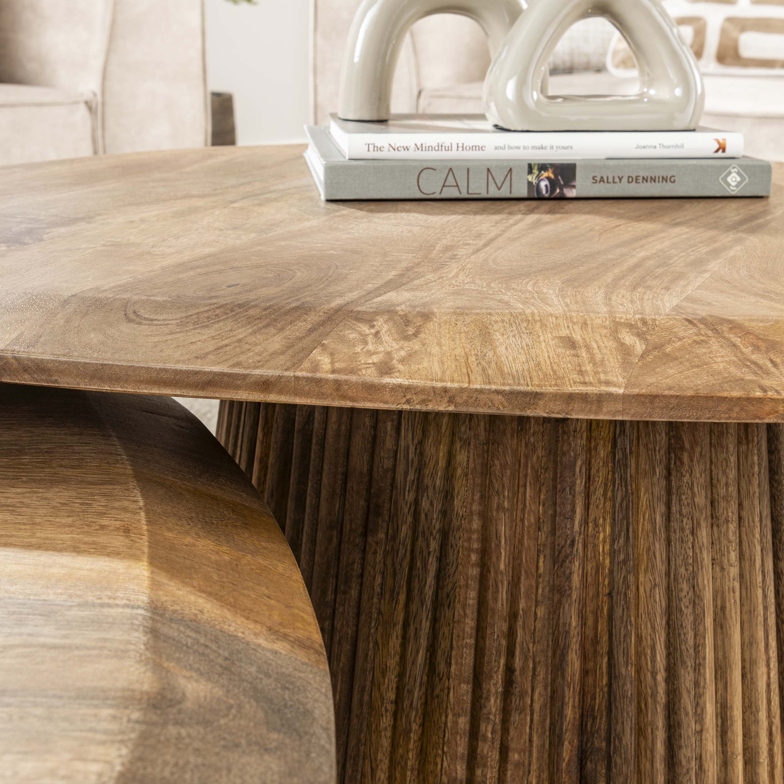 Salontafel Wave Driehoekig Set Van 2 Massief Mango Zand