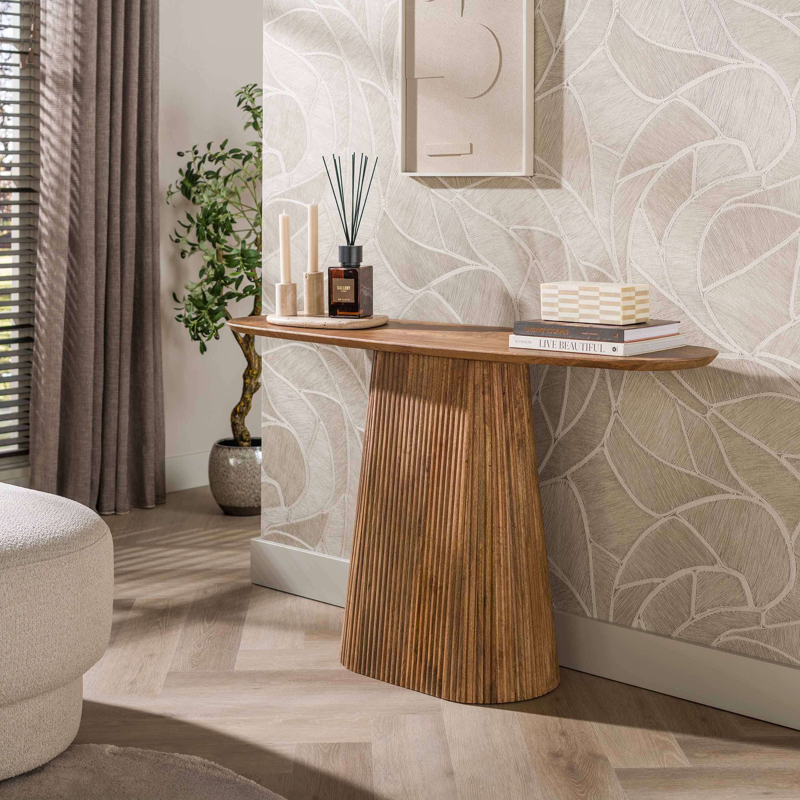Eettafel Wave Centro Driehoekig D150Cm Massief Mango Zand
