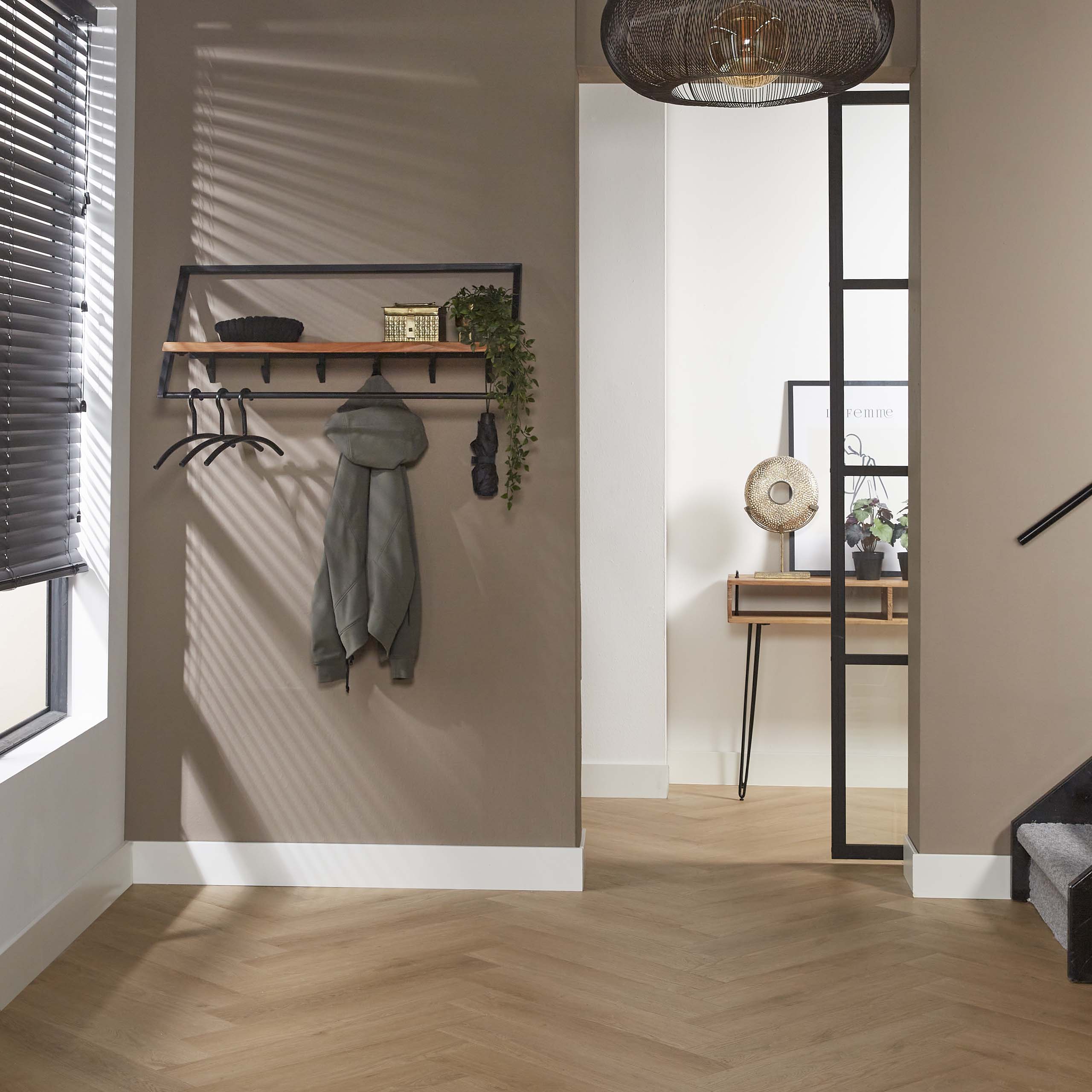 Kapstok Lean Roede En Hoedenplank 6 Haken Massief Acacia