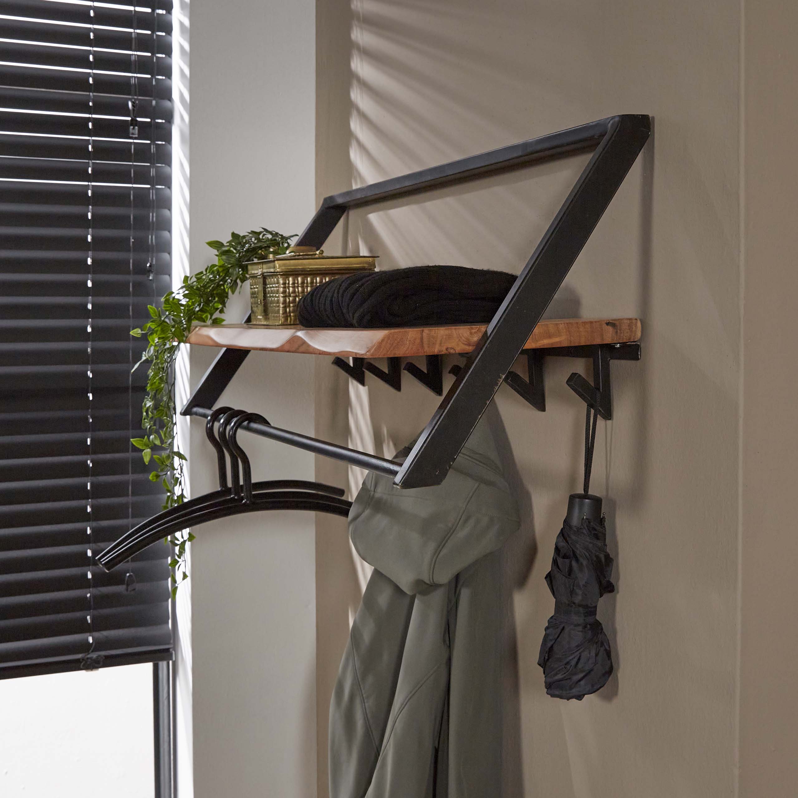 Kapstok Lean Roede En Hoedenplank 6 Haken Massief Acacia