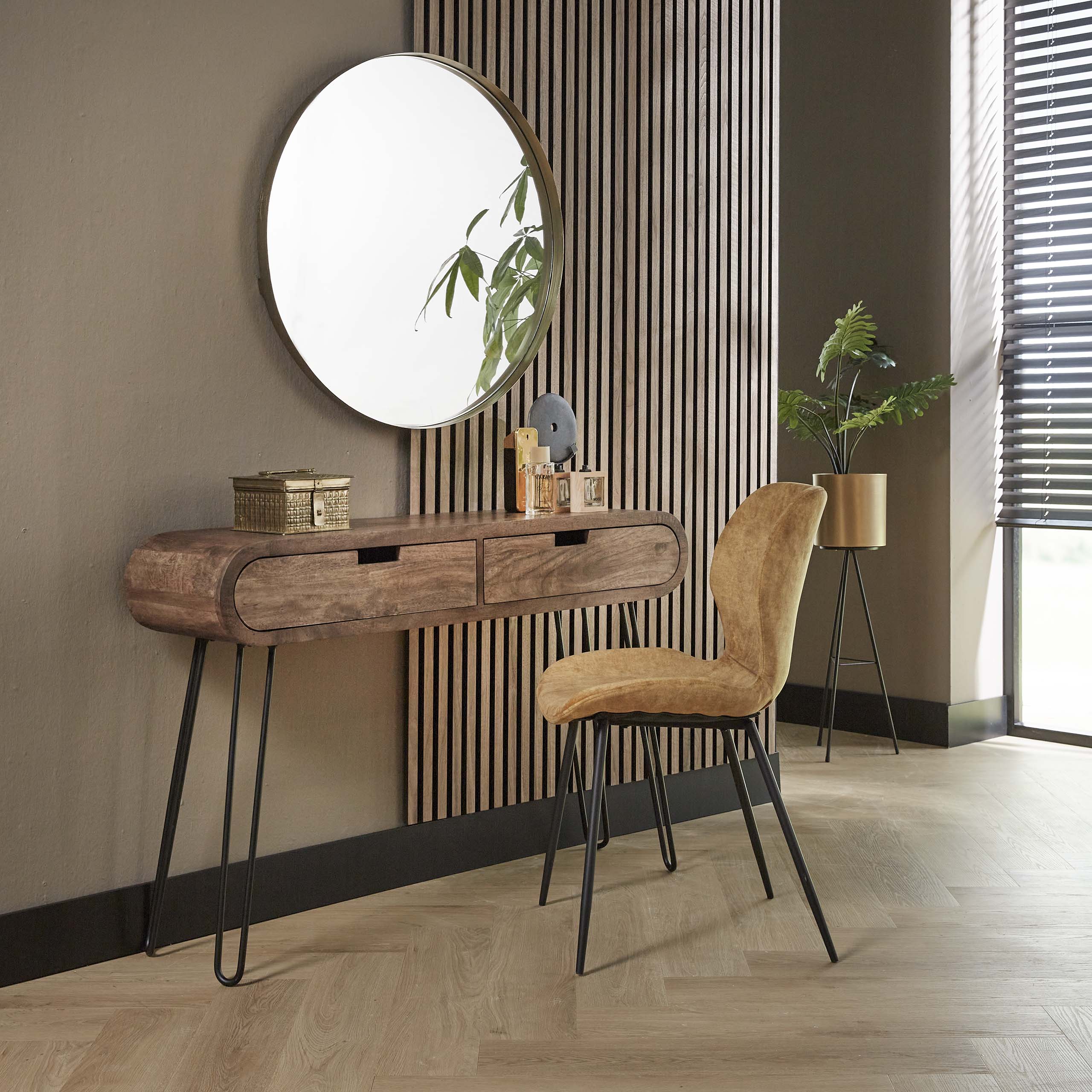 Hal-/kaptafel Barrel 2 lades / Massief mango zand
