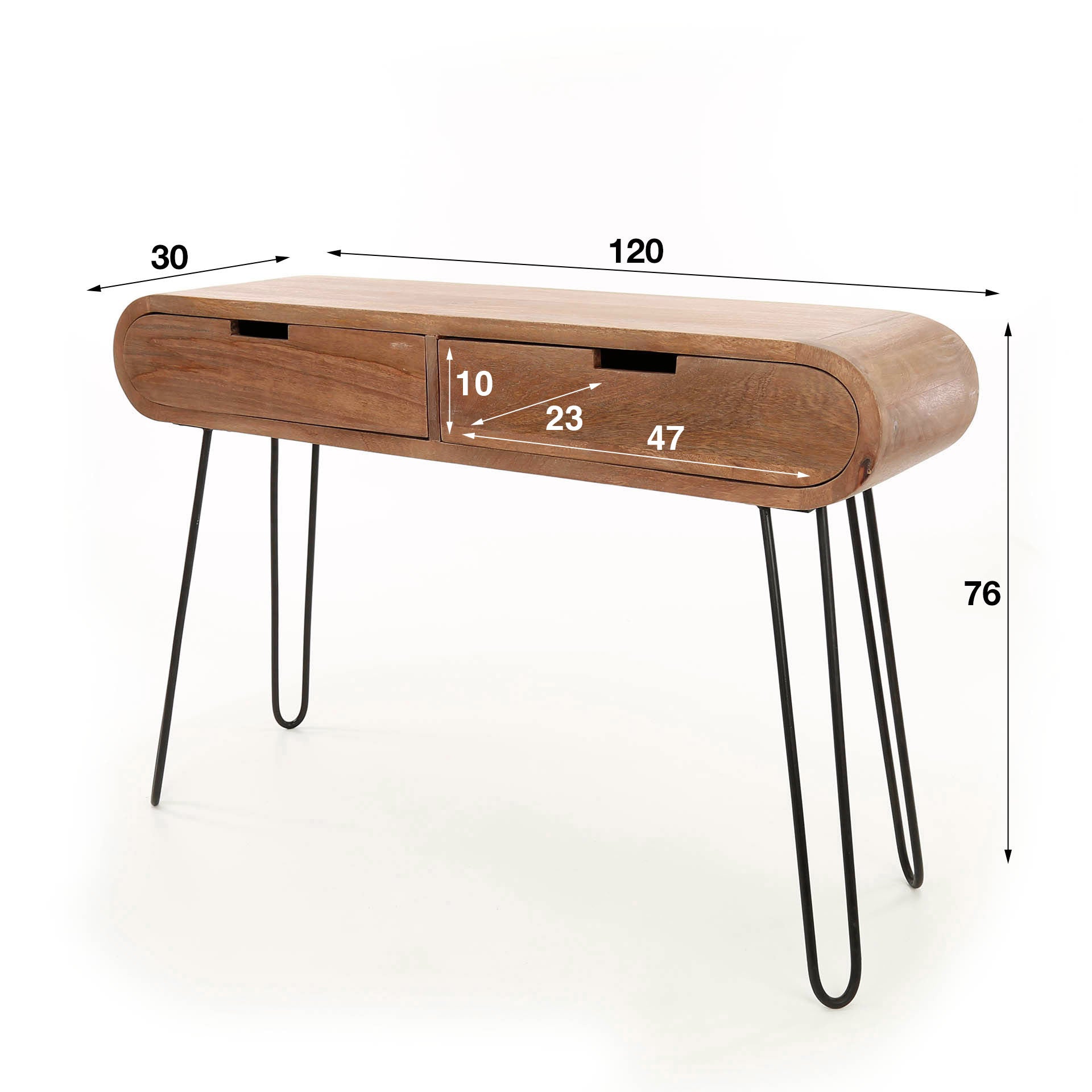 Hal Kaptafel Barrel 2 Lades Massief Mango Zand