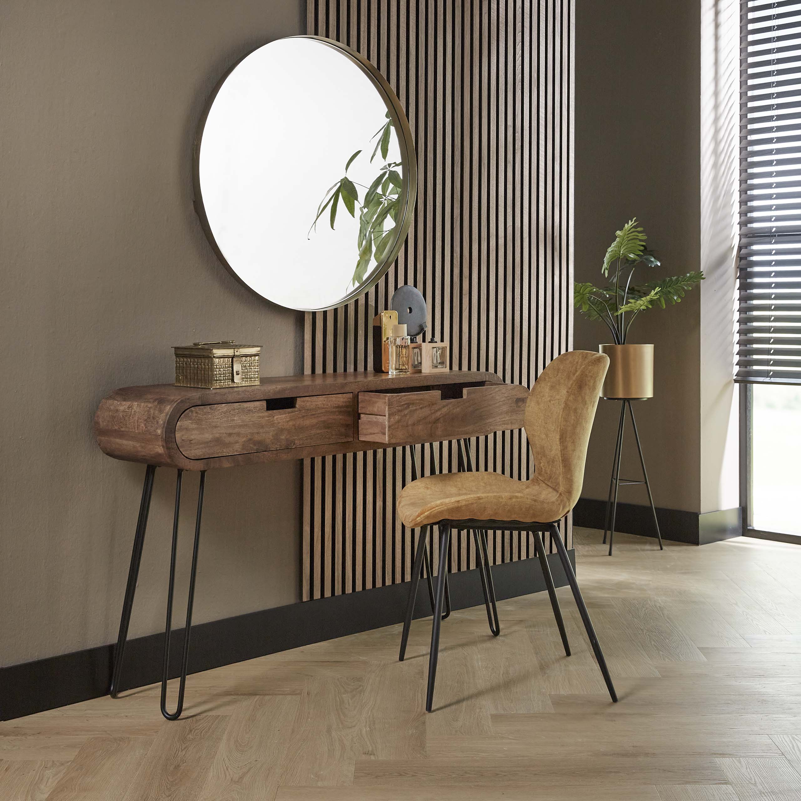 Hal Kaptafel Barrel 2 Lades Massief Mango Zand
