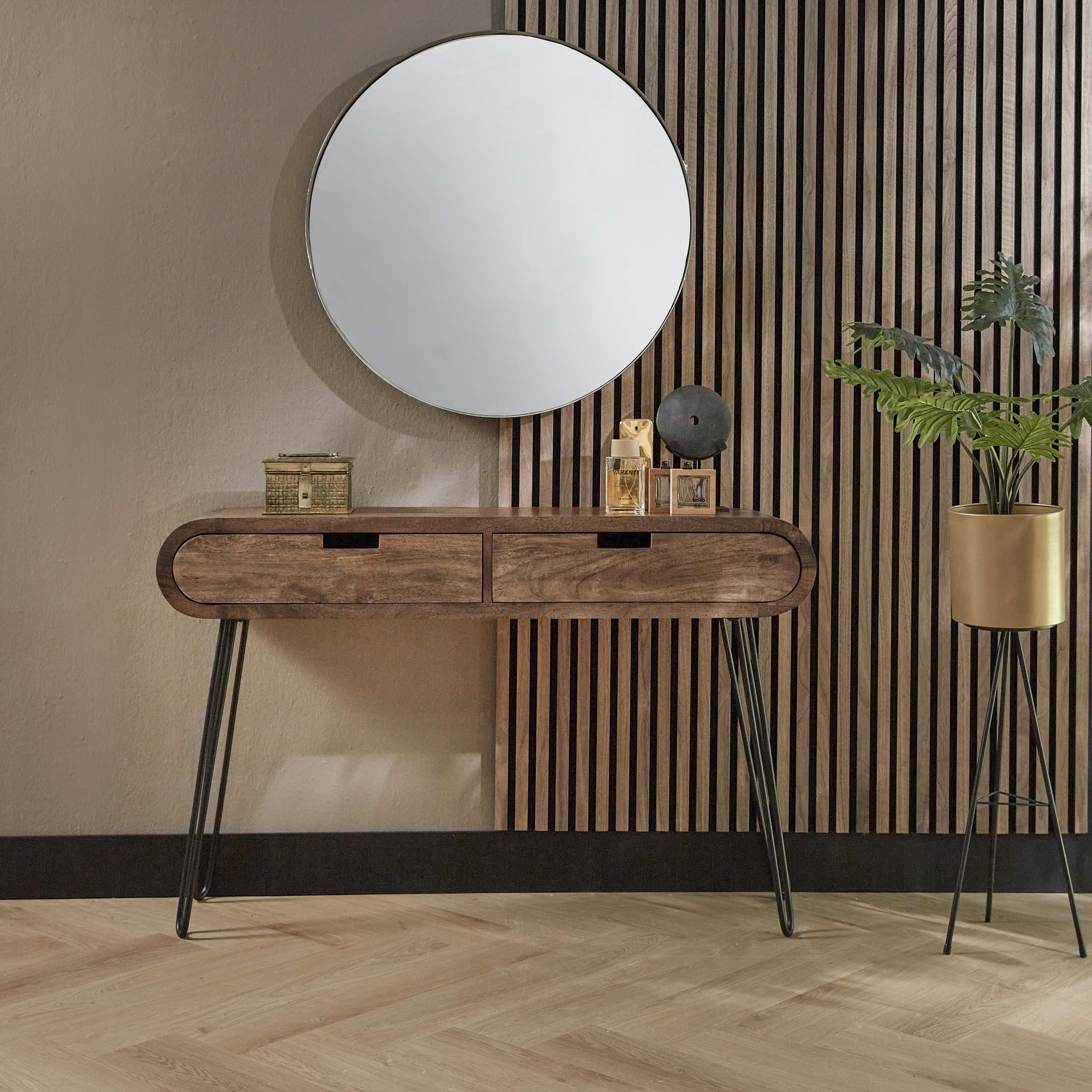 Hal Kaptafel Barrel 2 Lades Massief Mango Zand