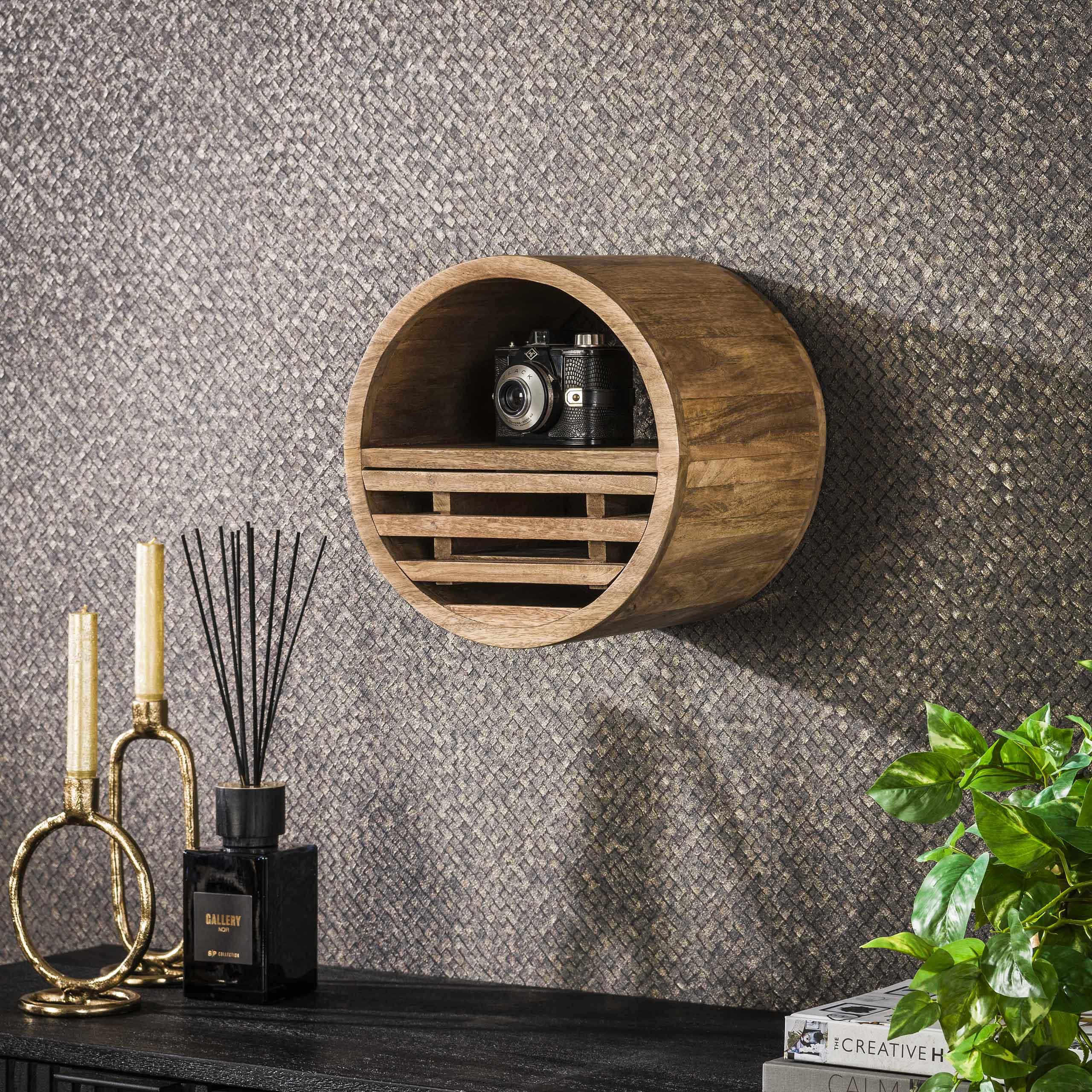 Wandschap Tweak 1 lade Ø30cm / Massief mango zand