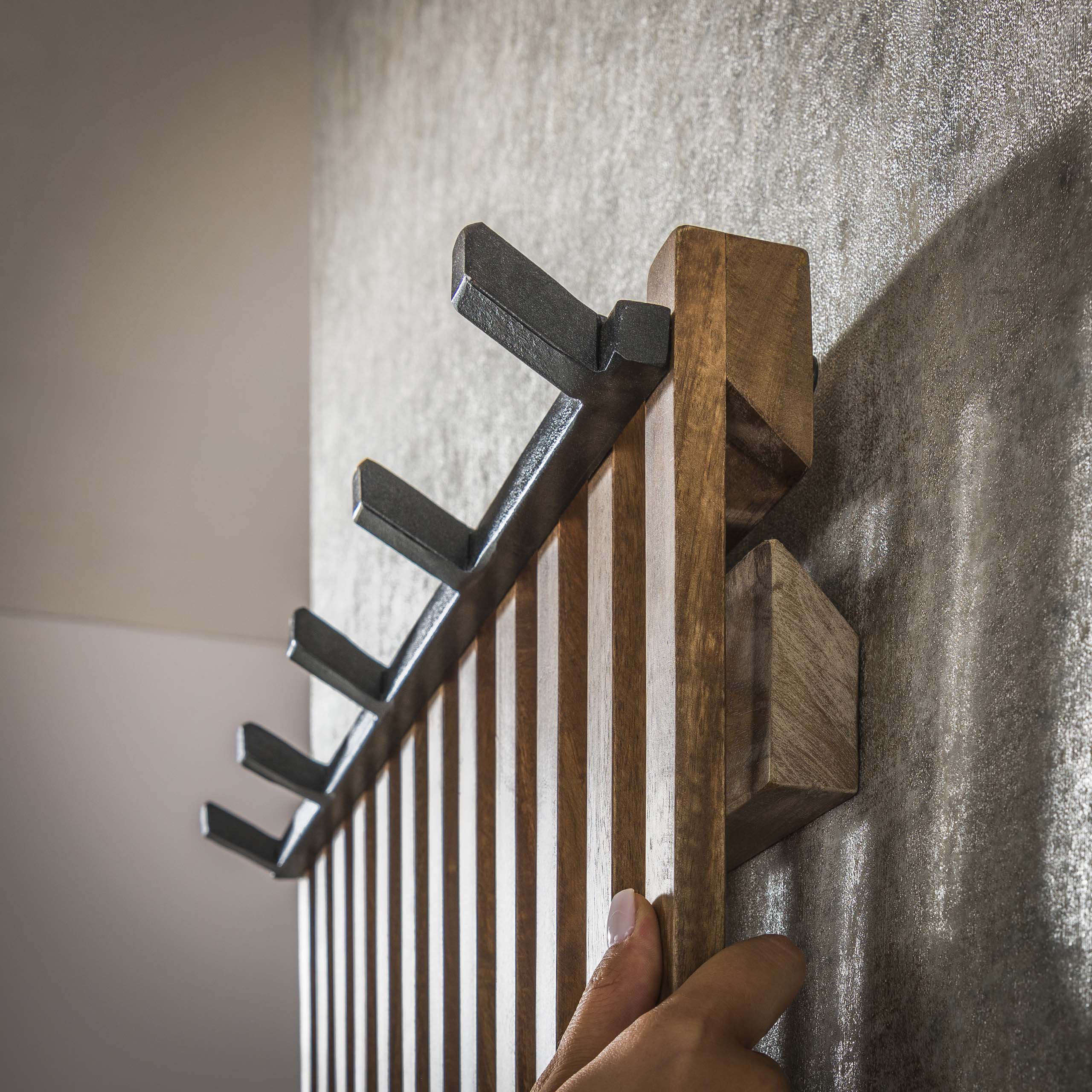 Kapstok Tweak Hoog 14 Haken Massief Mango Zand