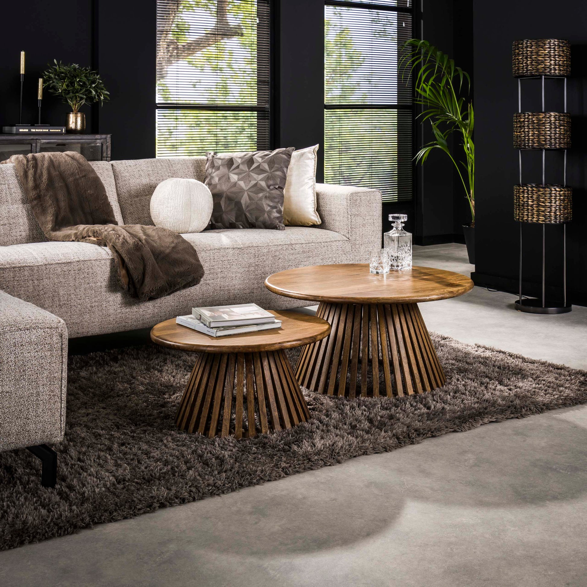 Salontafel Tweak Cone set van 2 / Massief mango zand