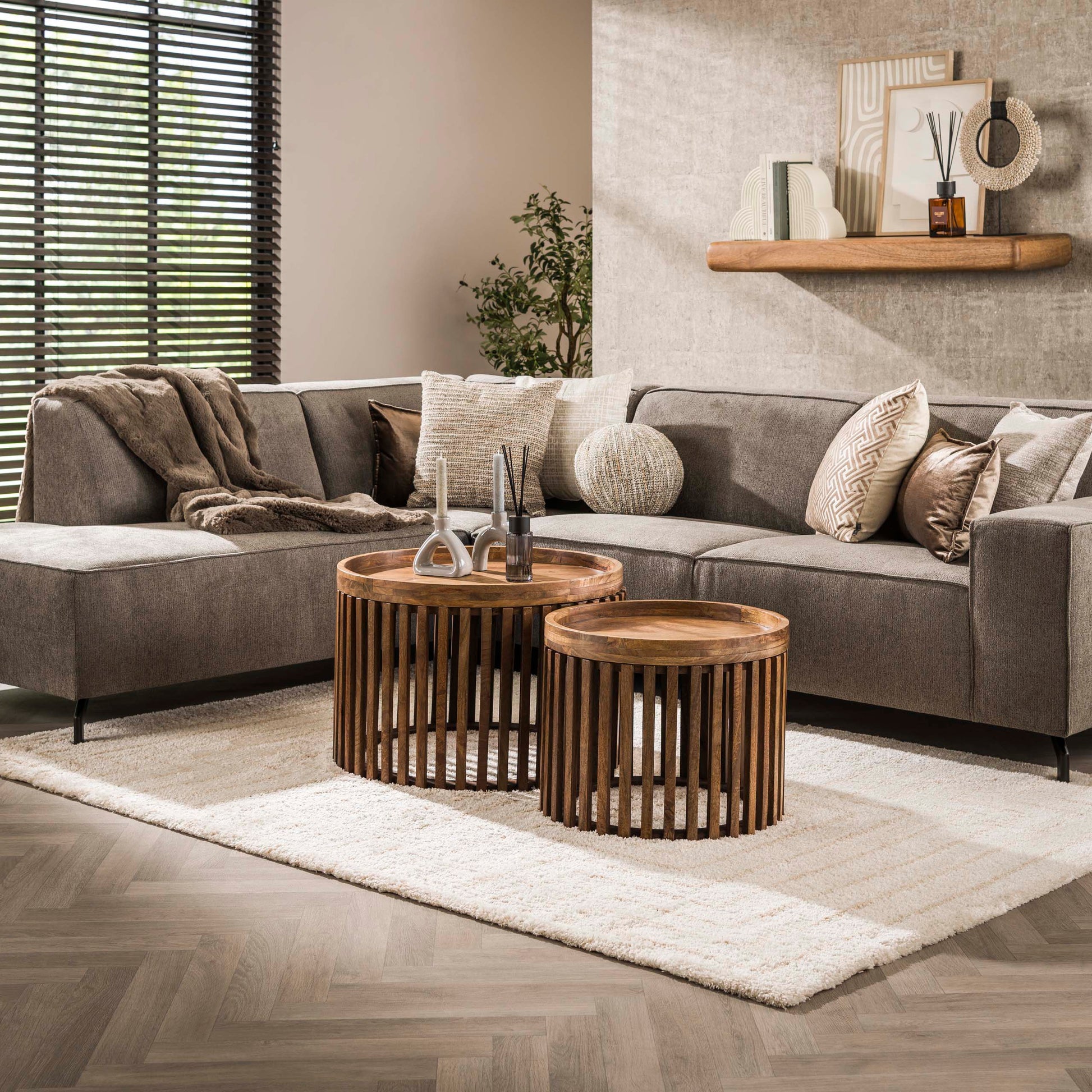 Salontafel Tweak set van 2 / Massief mango zand