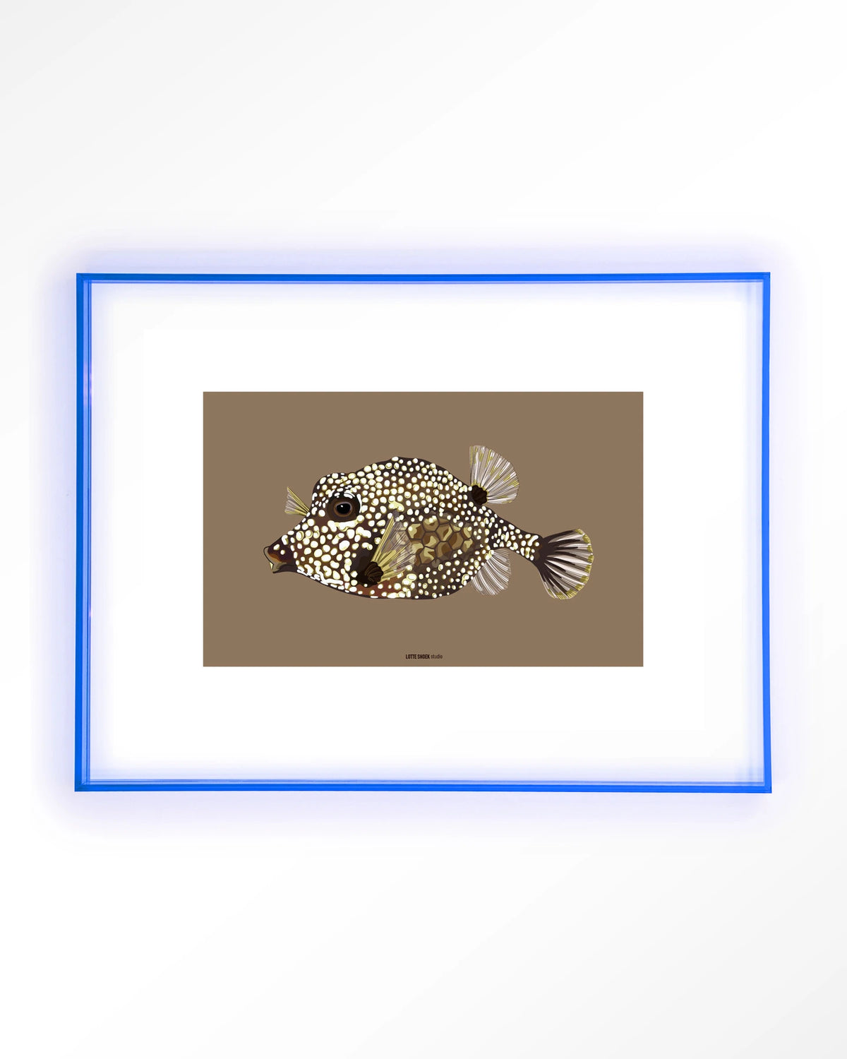 Bisou – koffervis illustratie – Art print – Acryl lichtblauw