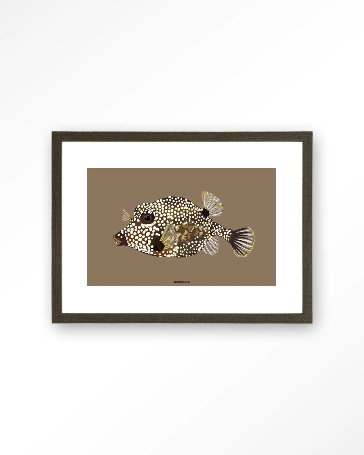 Bisou – koffervis illustratie – Art print – Hout donkerbruin