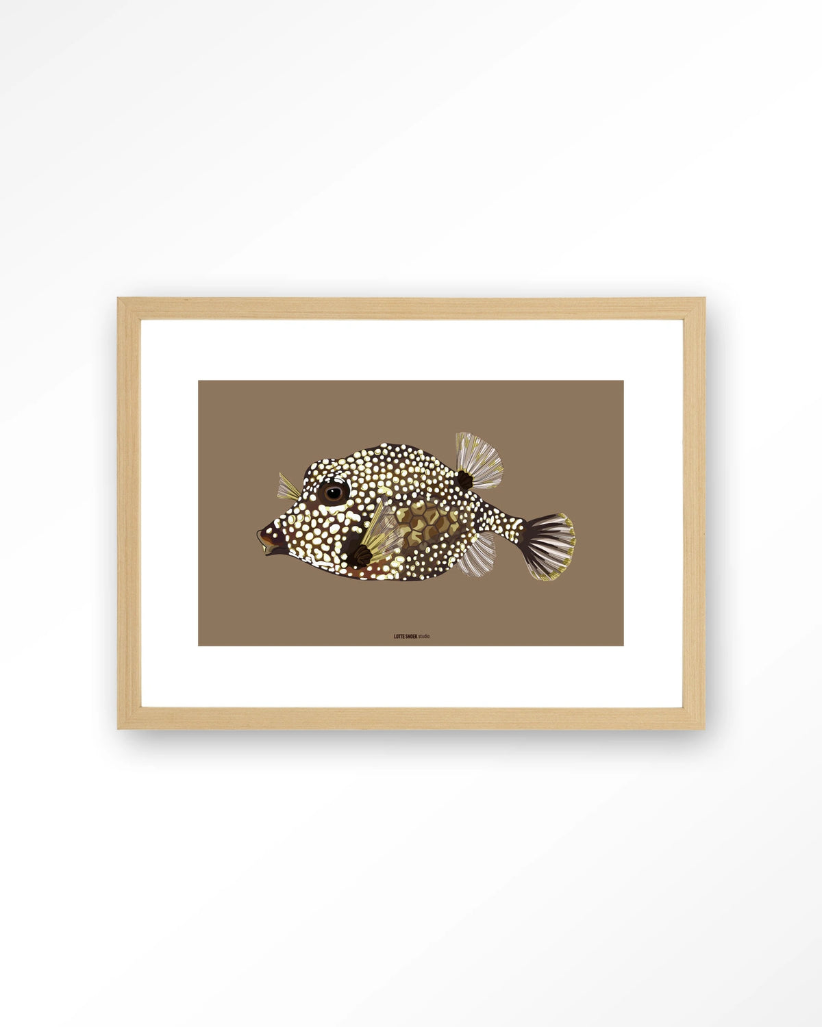 Bisou – koffervis illustratie – Art print – Hout naturel