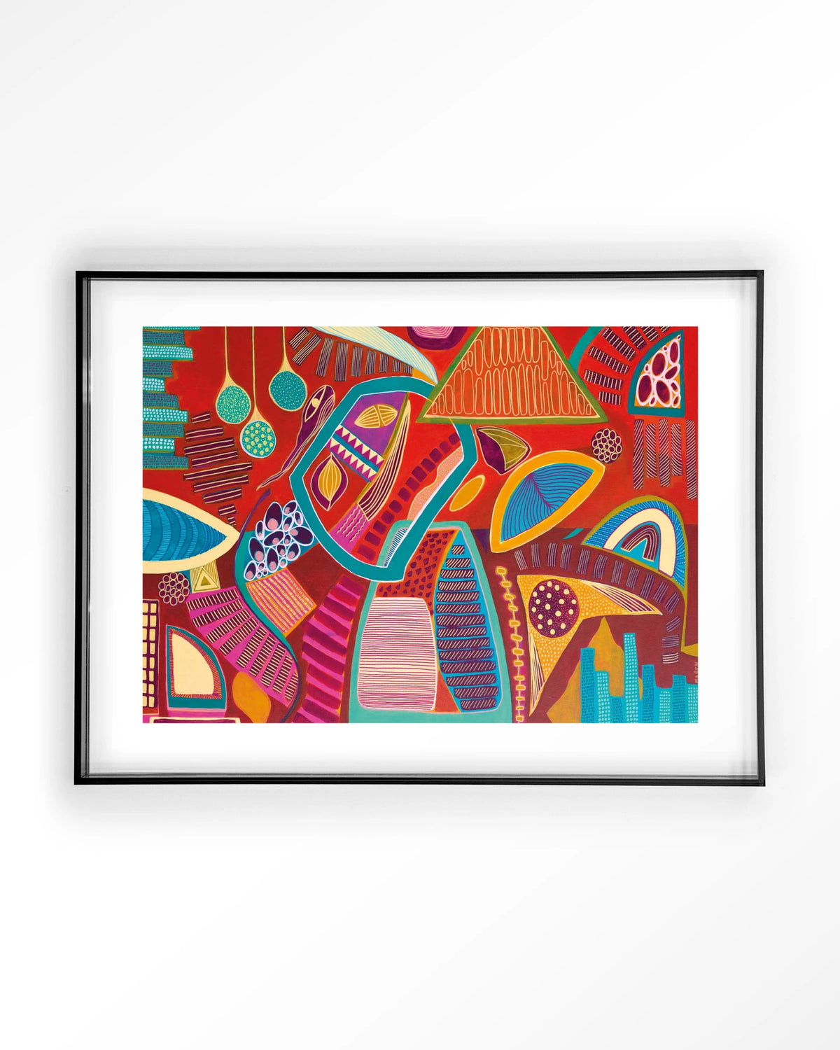 Vida Marina – abstract in rood en blauw – Art print – Acryl zwart