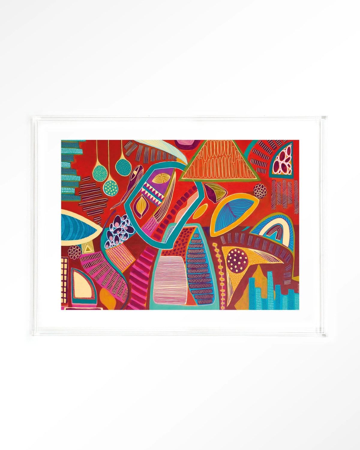 Vida Marina – abstract in rood en blauw – Art print – Acryl doorzichtig