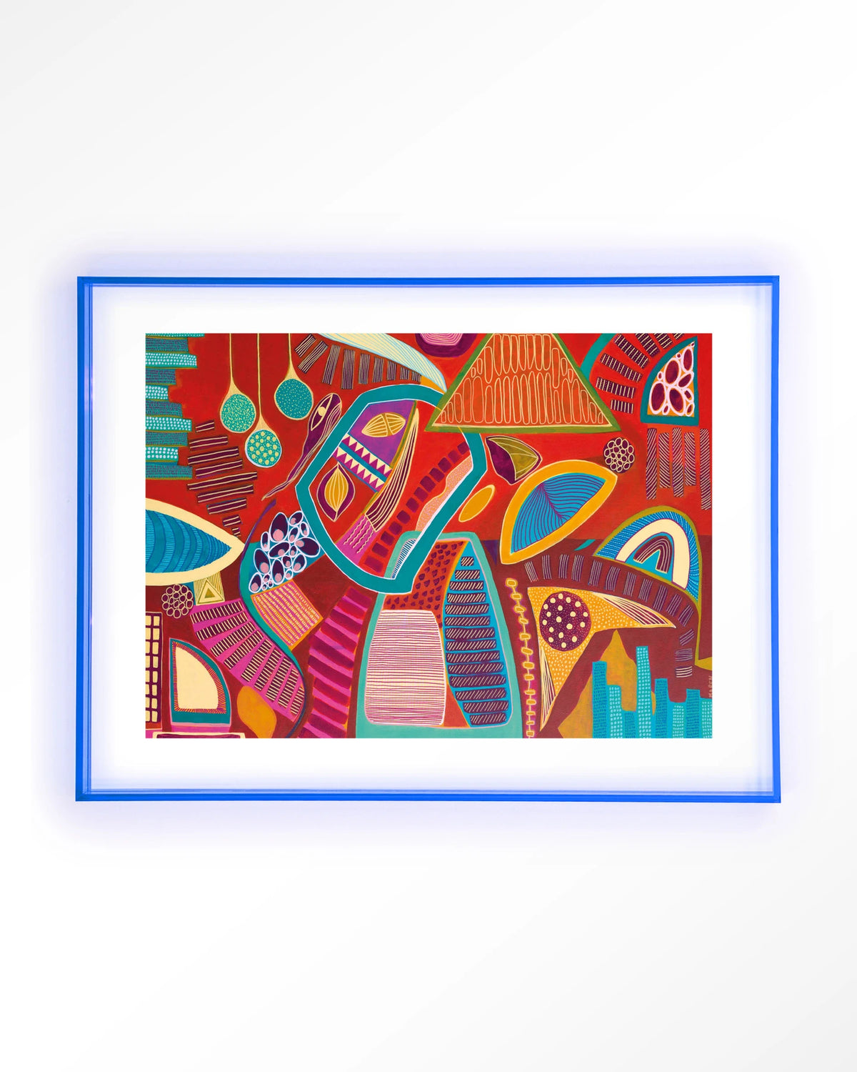Vida Marina – abstract in rood en blauw – Art print – Acryl lichtblauw
