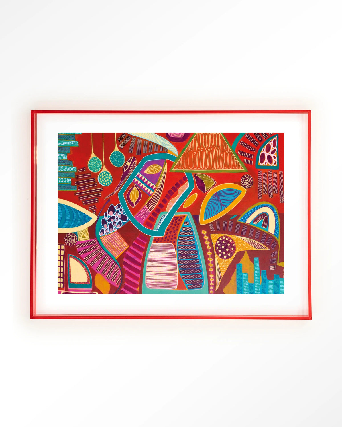 Vida Marina – abstract in rood en blauw – Art print – Acryl roze
