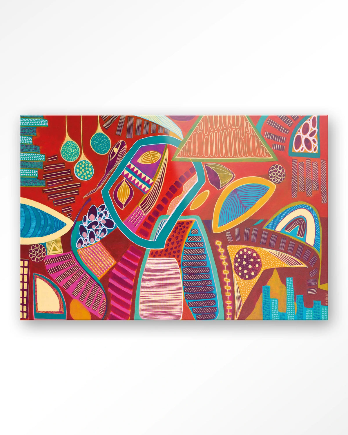 Vida Marina – abstract in rood en blauw – Glas – Blinde montage