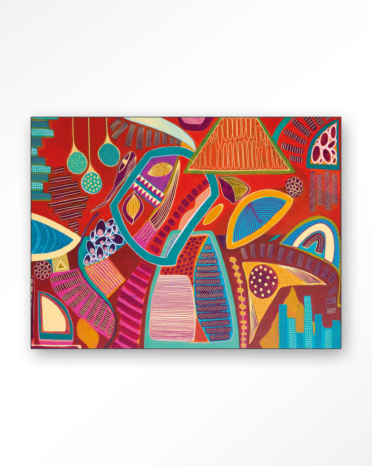 Vida Marina – abstract in rood en blauw – Wandkleed – Frame – zwart