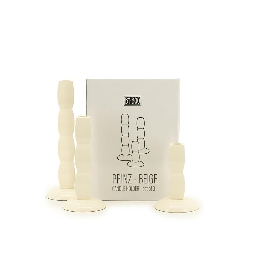 Candles Candle holder Prinz 10x10x28 / 10x10x21 / 10x10x15 – beige | By Boo