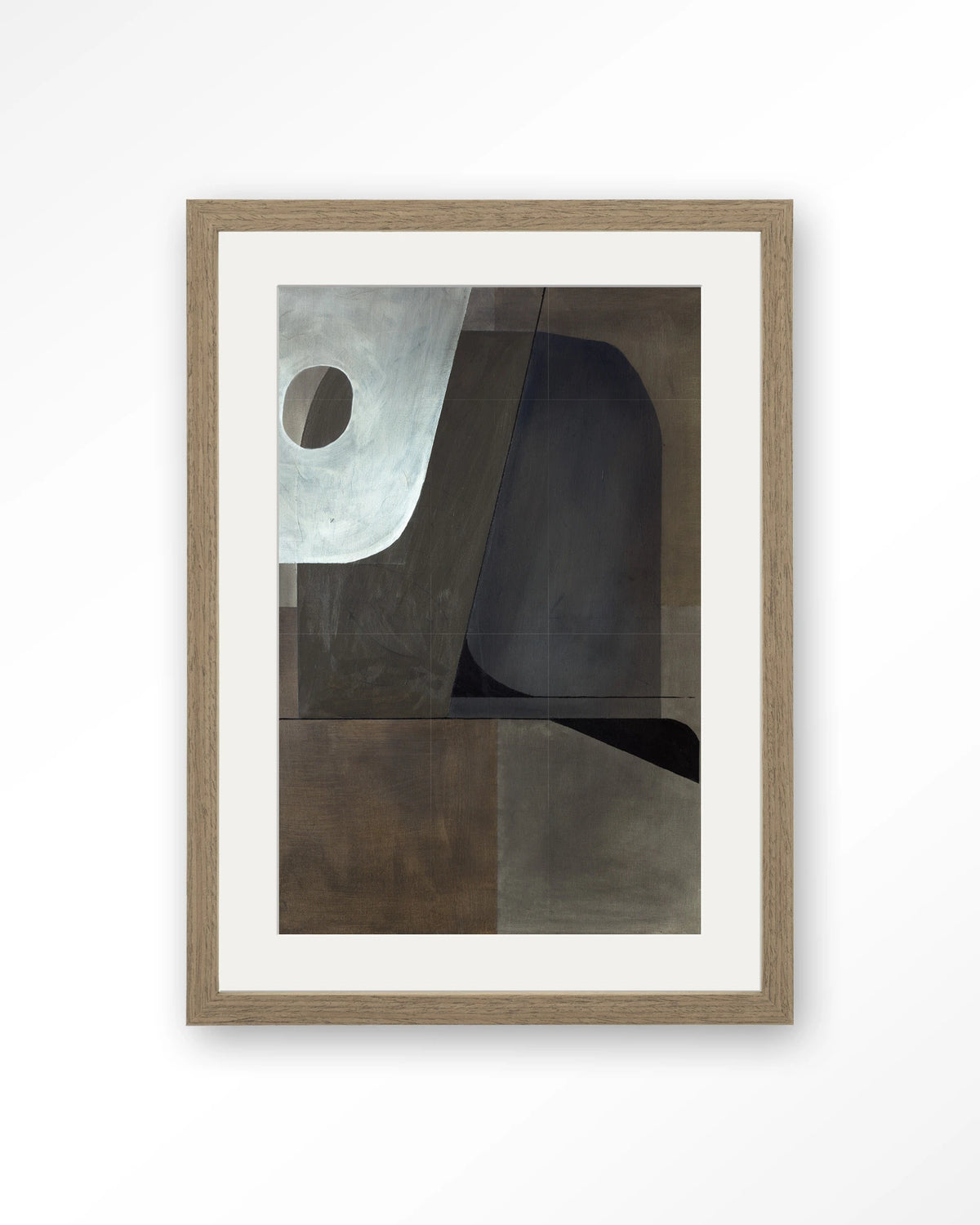 Sophisticated – abstract in grijs en bruin – Art print – Hout bruin + passe-partout