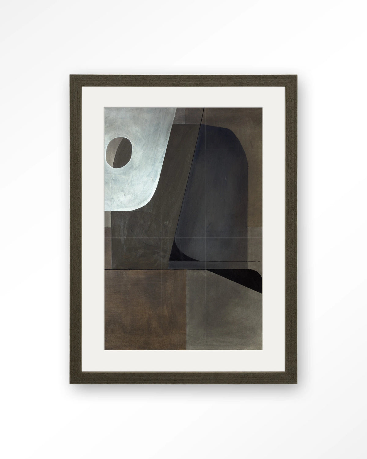 Sophisticated – abstract in grijs en bruin – Art print – Hout donkerbruin + passe-partout