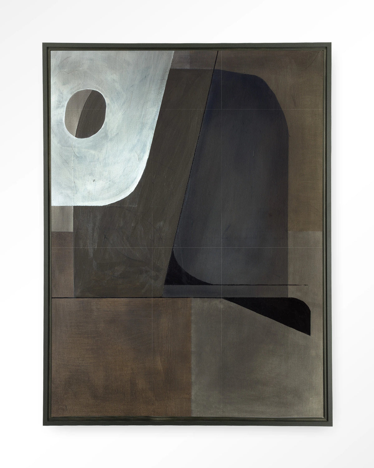 Sophisticated – abstract in grijs en bruin – Wandkleed – Floating frame – zwart