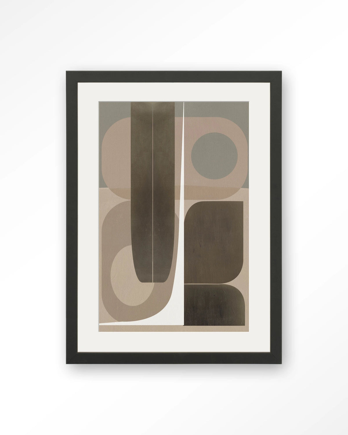 Delicate – abstract geometrisch in beige – Art print – Hout zwart + passe-partout