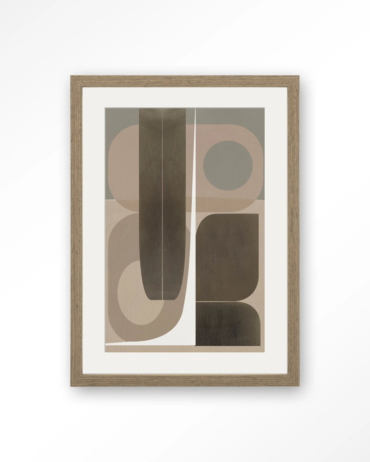 Delicate – abstract geometrisch in beige – Art print – Hout bruin + passe-partout