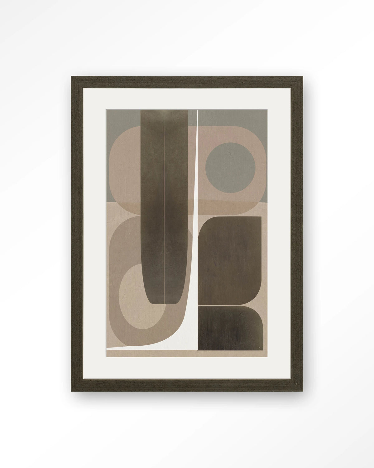 Delicate – abstract geometrisch in beige – Art print – Hout donkerbruin + passe-partout