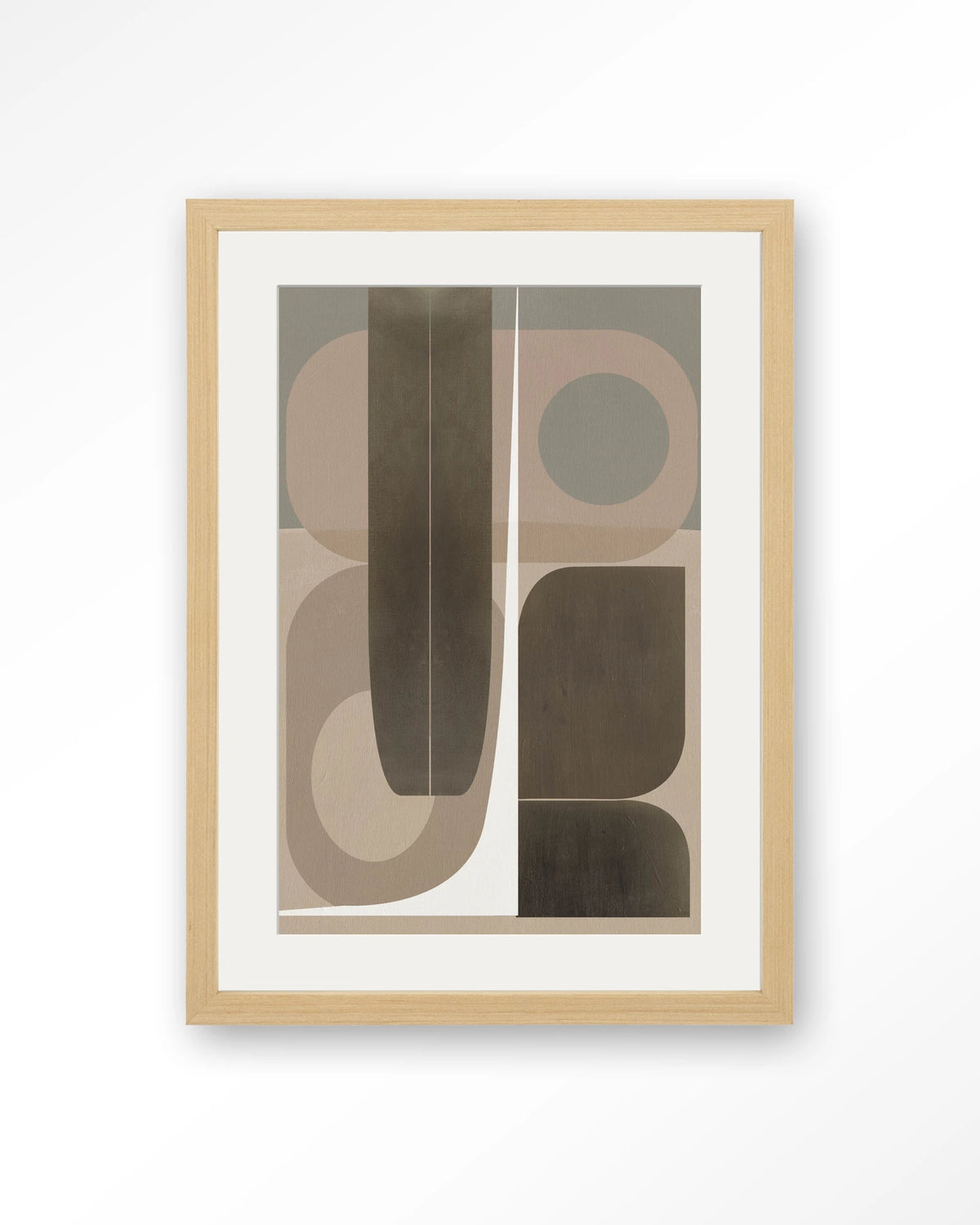 Delicate – abstract geometrisch in beige – Art print – Hout naturel + passe-partout