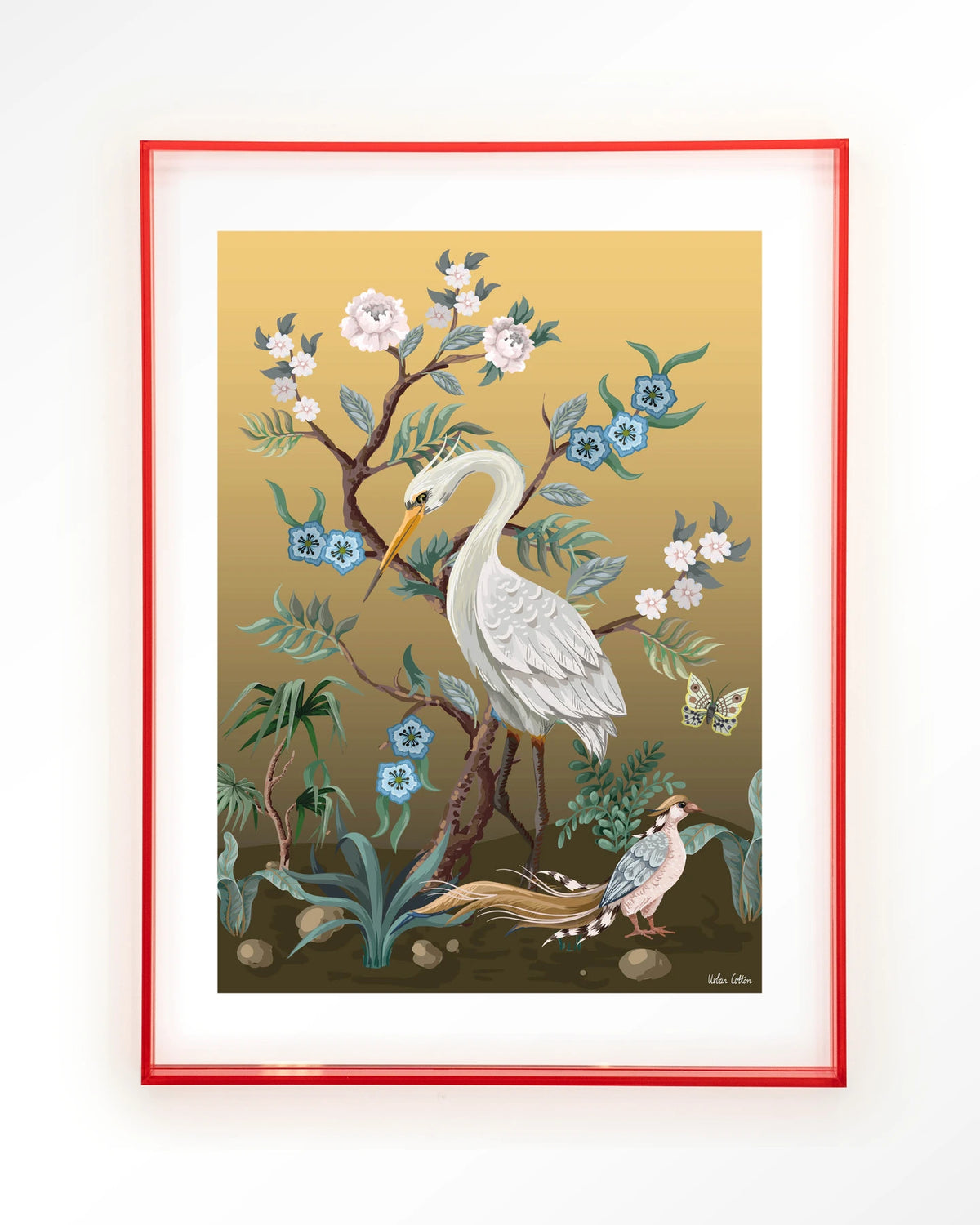 Birds – reiger en fazant in chinoiserie-stijl – Art print – Acryl roze