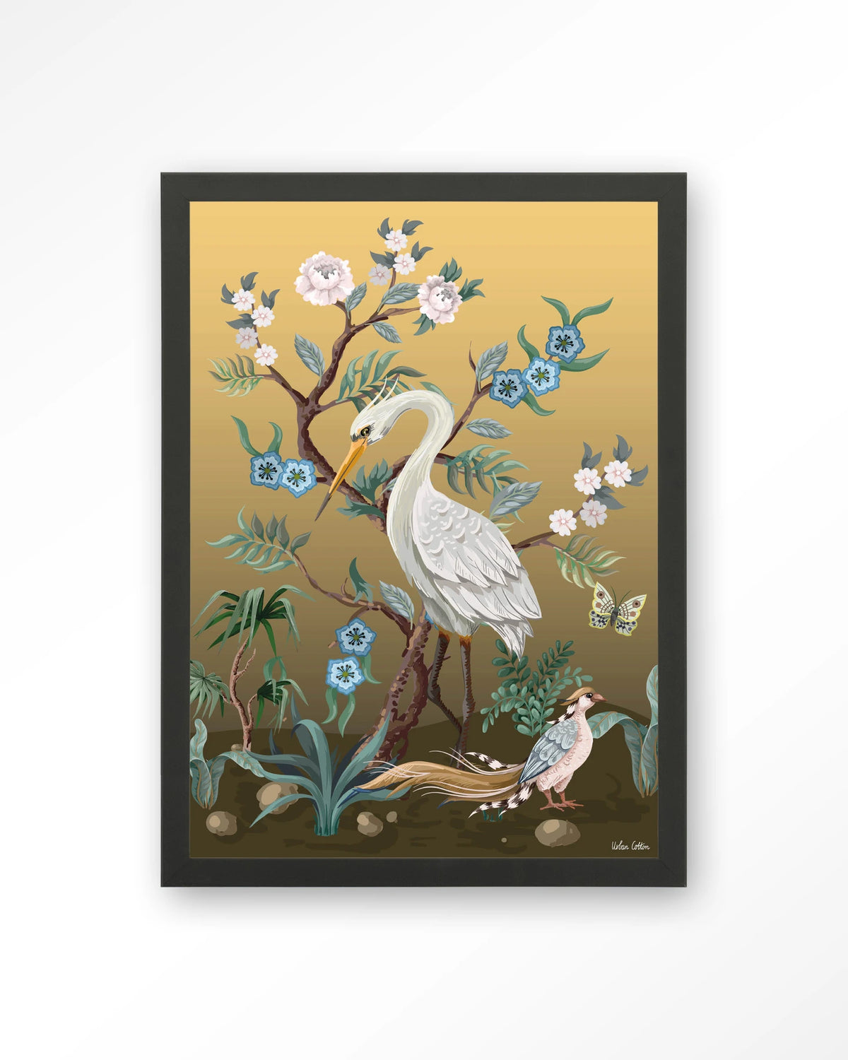 Birds – reiger en fazant in chinoiserie-stijl – Art print – Hout zwart