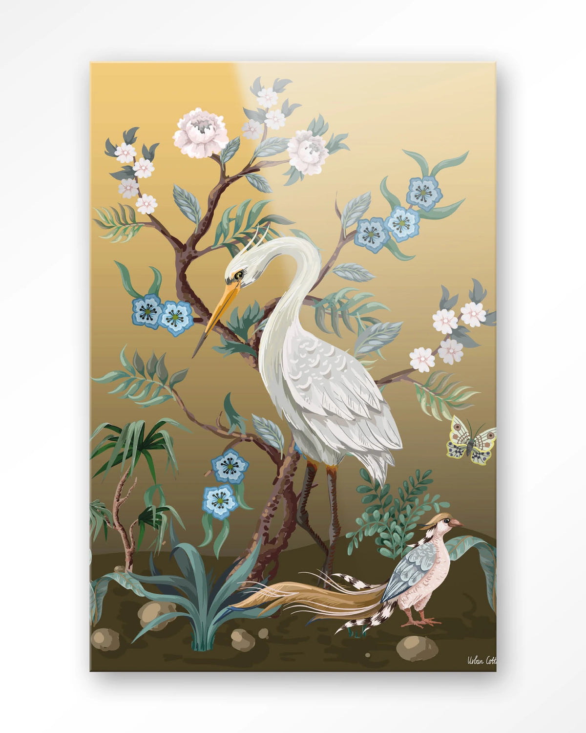 Birds – reiger en fazant in chinoiserie-stijl – Glas – Blinde montage