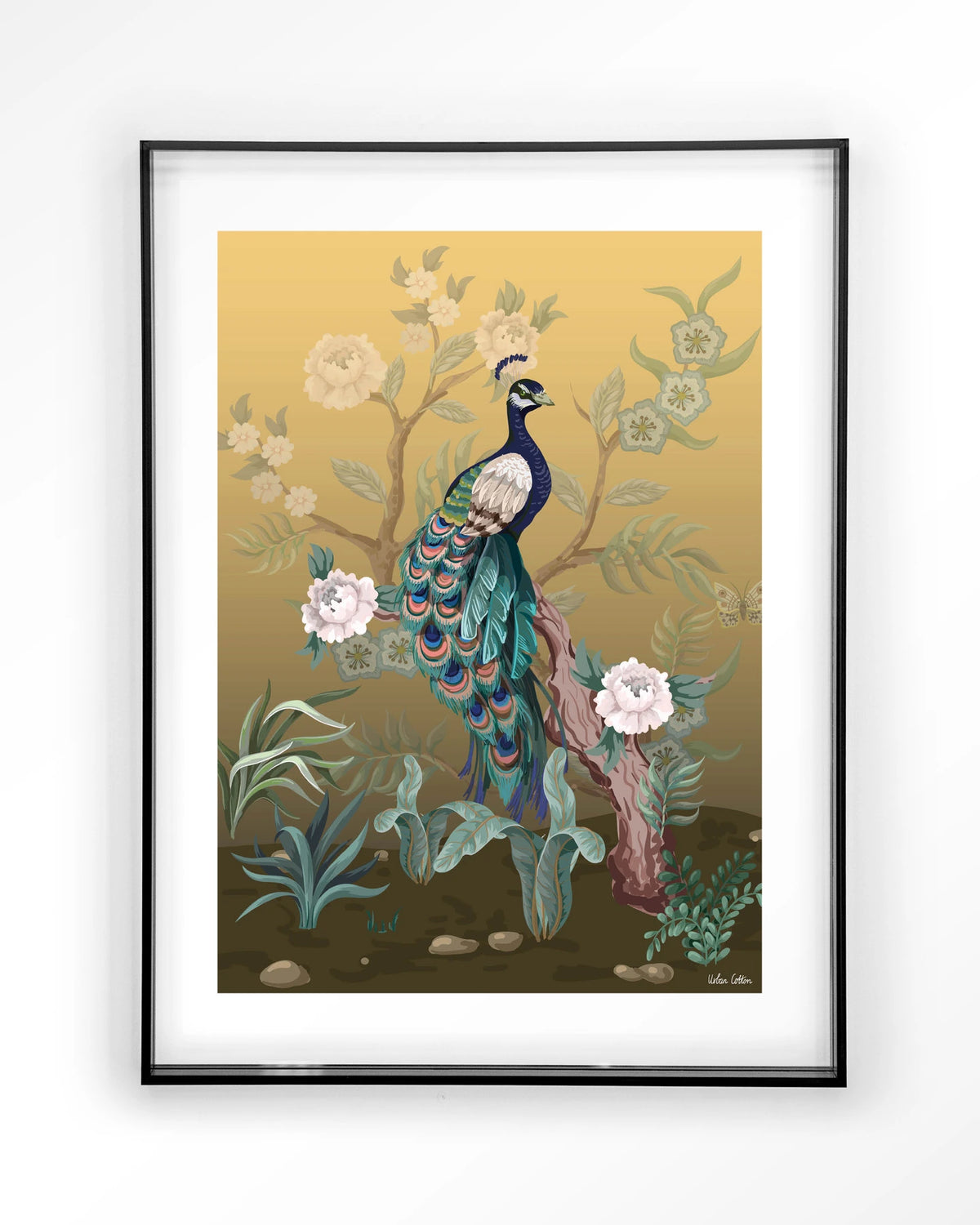 Peacock – pauw in chinoiserie-stijl – Art print – Acryl zwart