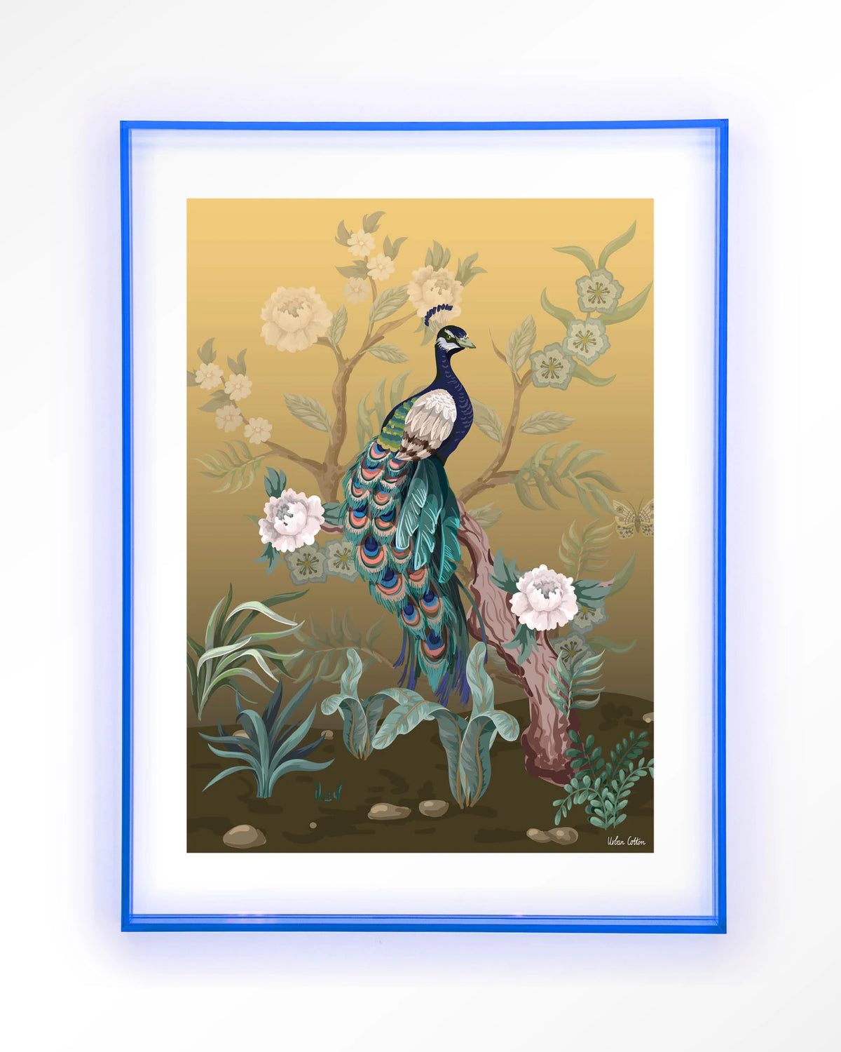Peacock – pauw in chinoiserie-stijl – Art print – Acryl lichtblauw