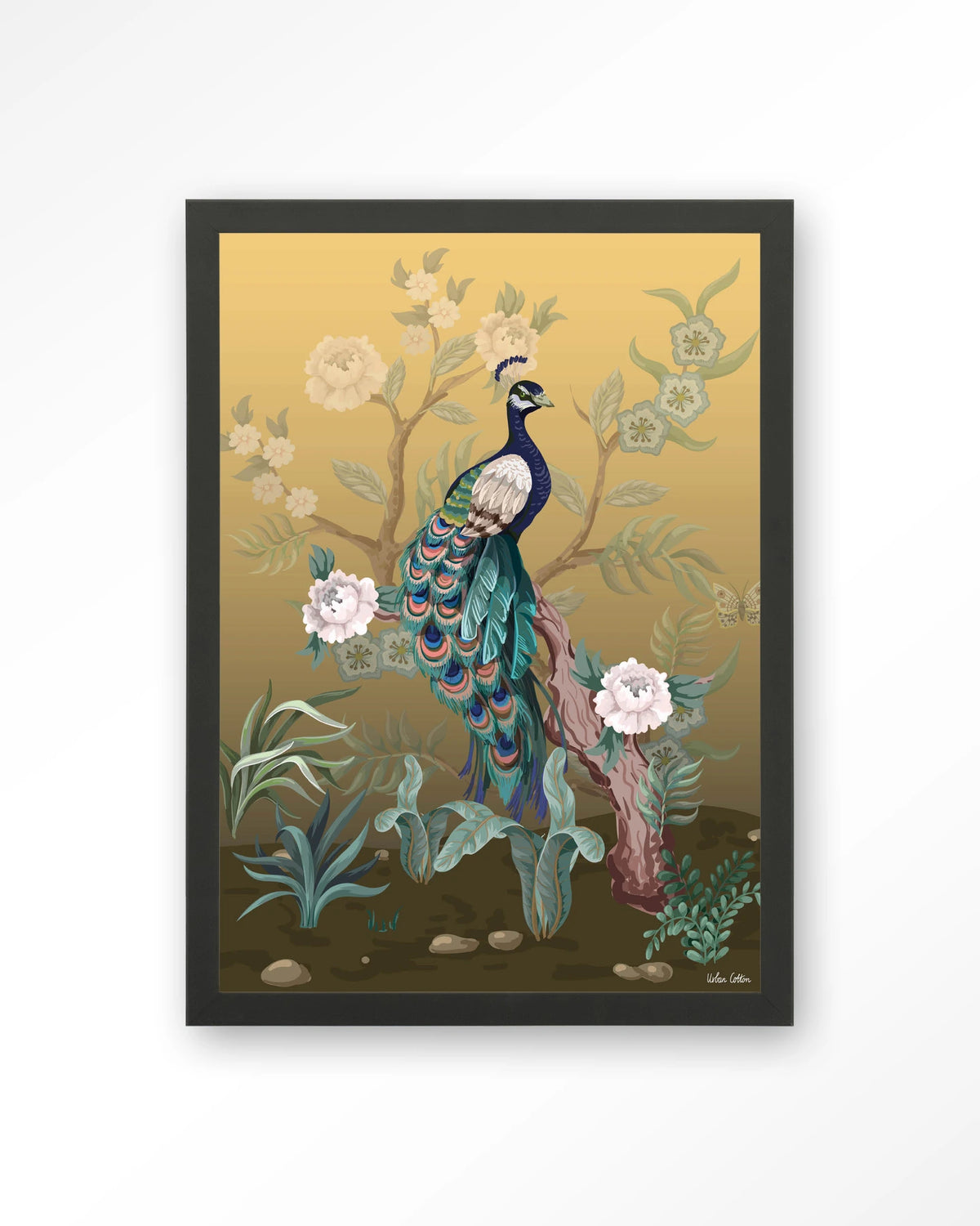 Peacock – pauw in chinoiserie-stijl – Art print – Hout zwart