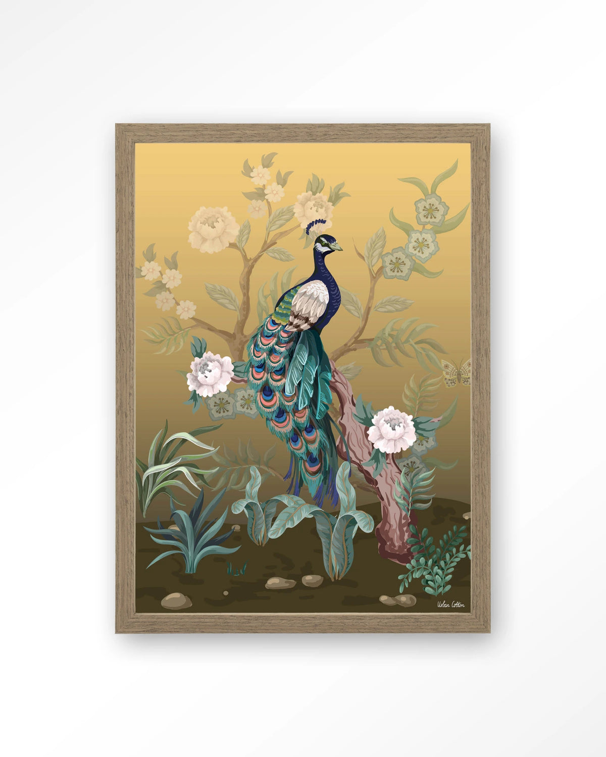 Peacock – pauw in chinoiserie-stijl – Art print – Hout bruin