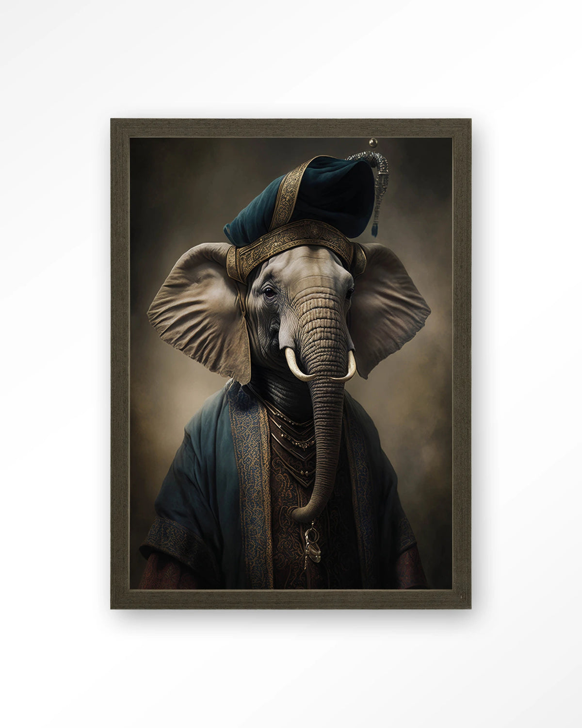 Elephant – olifant in kostuum – Art print – Hout donkerbruin