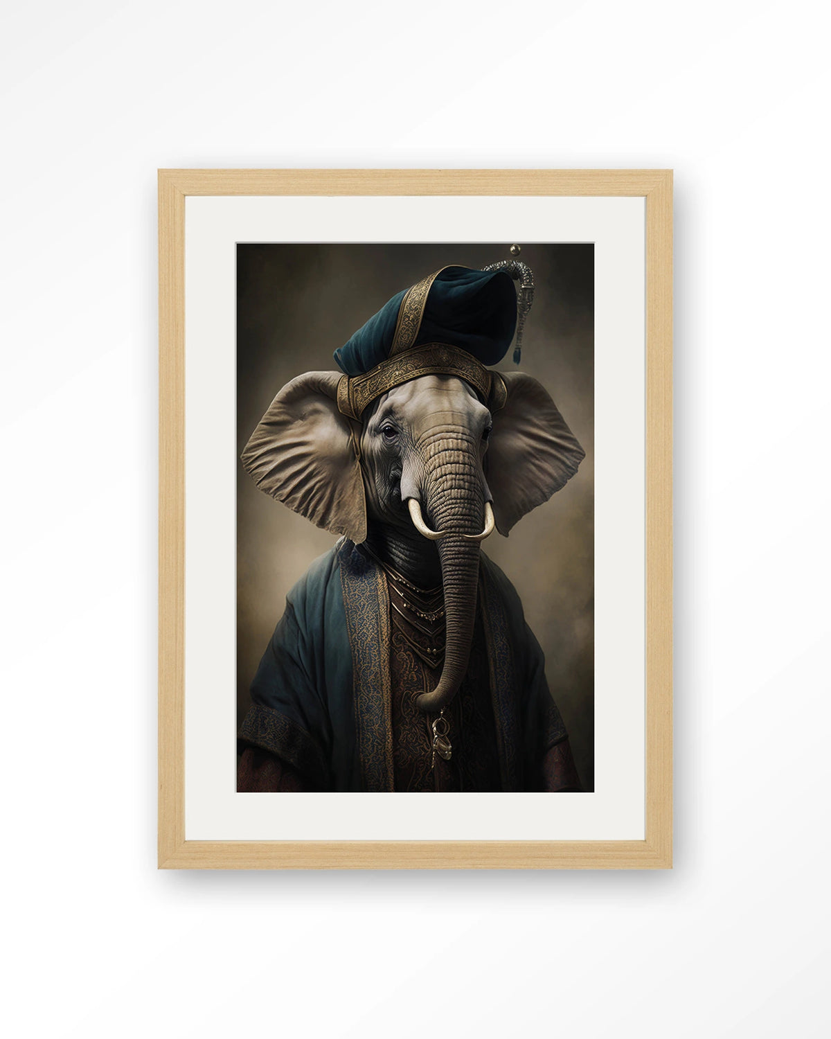Elephant – olifant in kostuum – Art print – Hout naturel + passe-partout