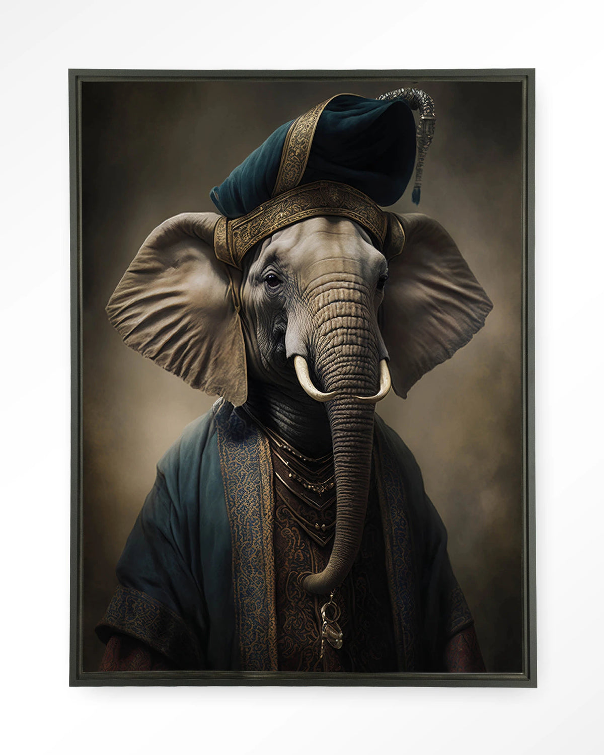 Elephant – olifant in kostuum – Wandkleed – Floating frame – zwart