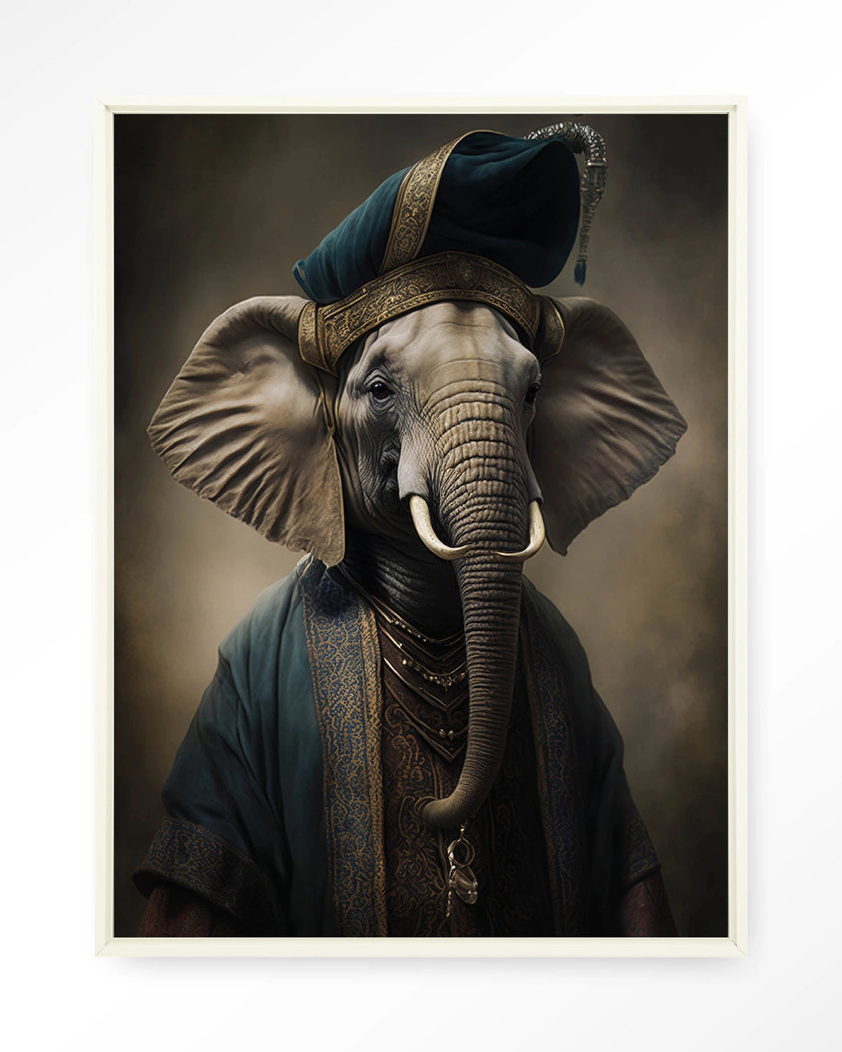 Elephant – olifant in kostuum – Wandkleed – Floating frame – wit