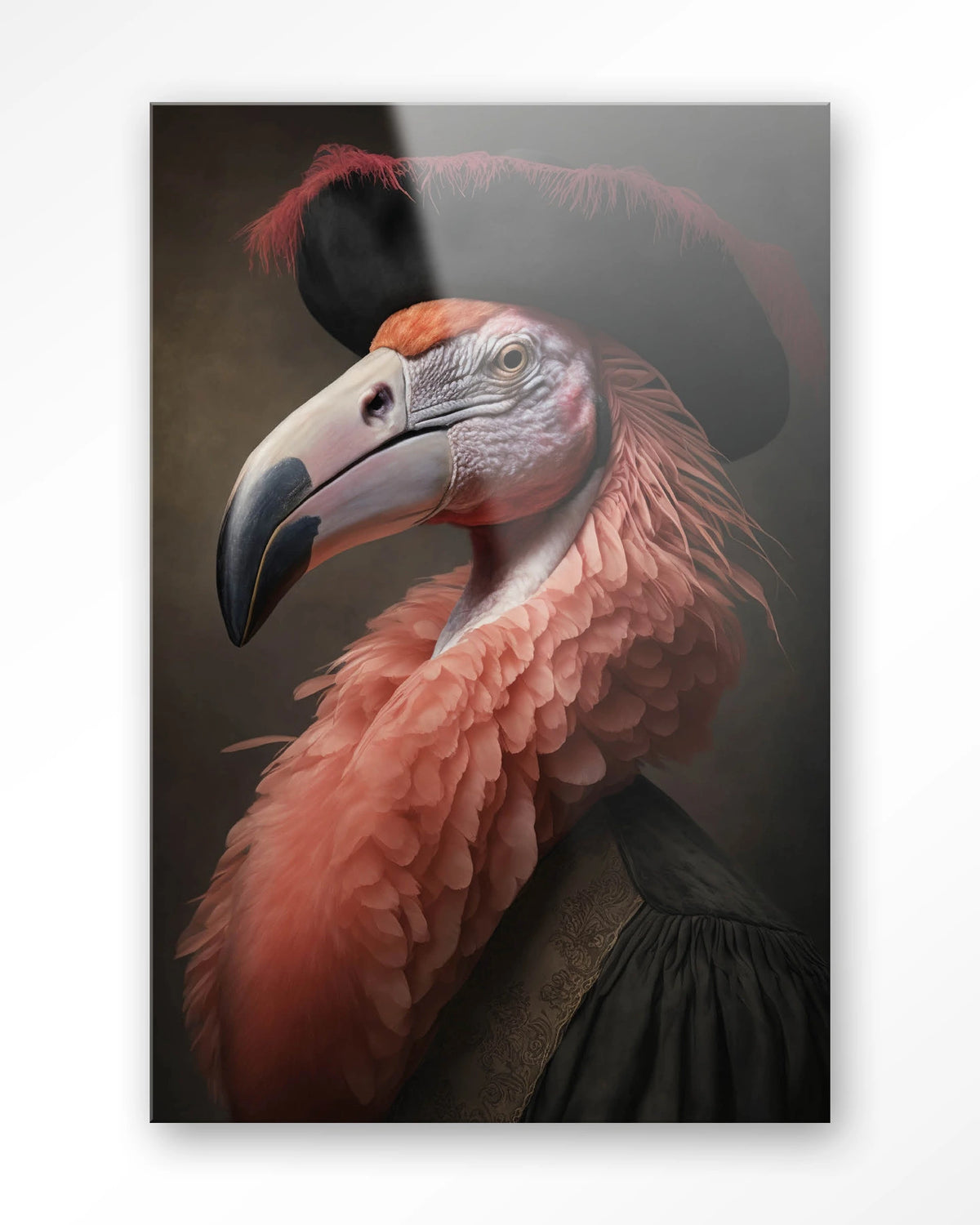 Flamingo – flamingo met hoed in klassiek portret – Glas – Blinde montage